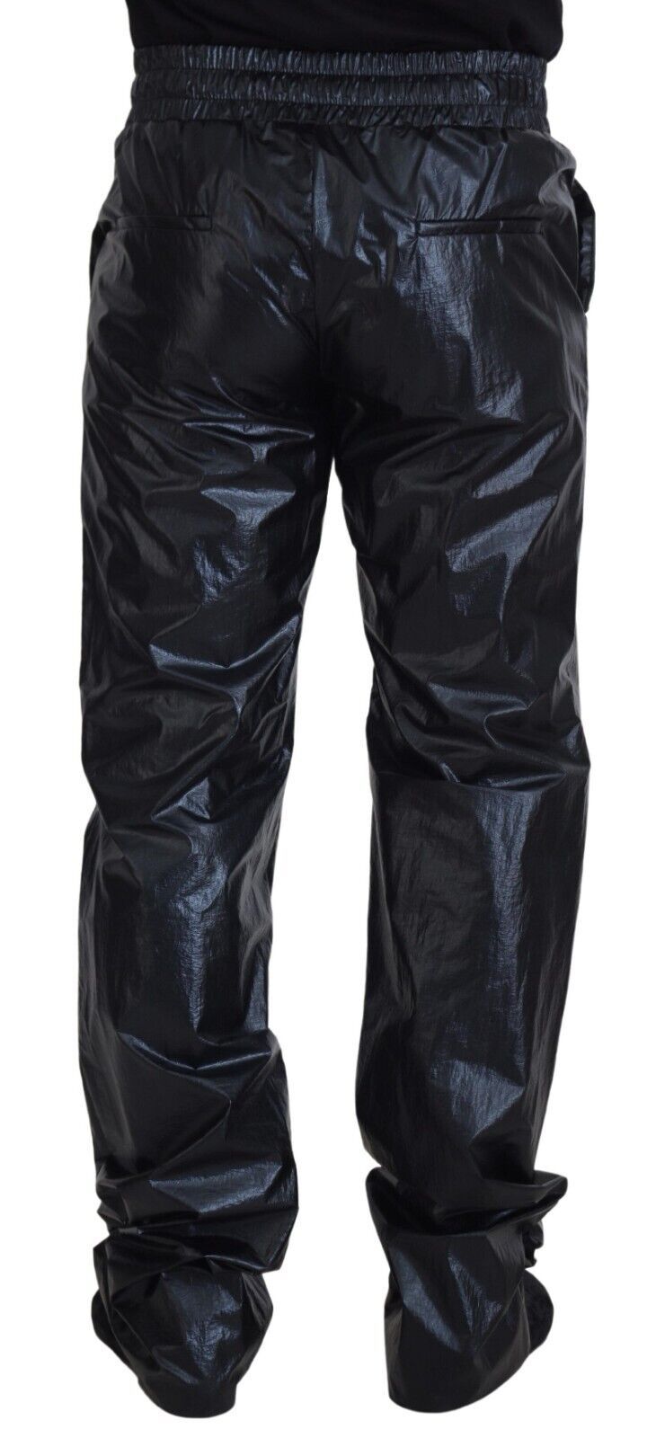 Dolce & Gabbana Schwarze glänzende Kordelzughose Nylonhose-3