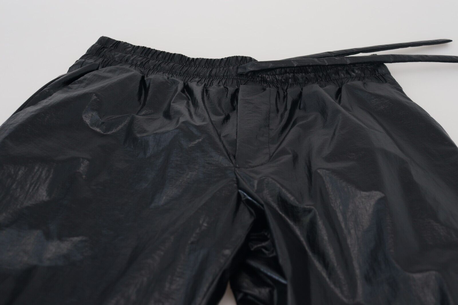 Dolce & Gabbana Schwarze glänzende Kordelzughose Nylonhose-4
