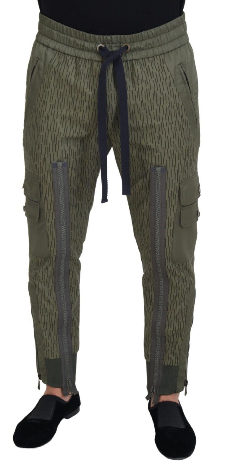 Dolce & Gabbana Green Striped Cargo Trousers with Zip Leg Men's Trousers