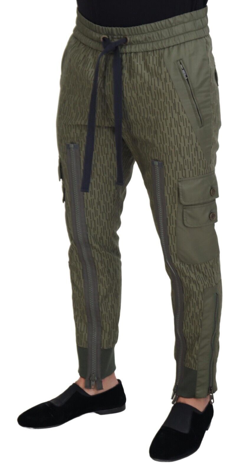 Dolce & Gabbana Green Striped Cargo Trousers with Zip Leg Men's Trousers-2