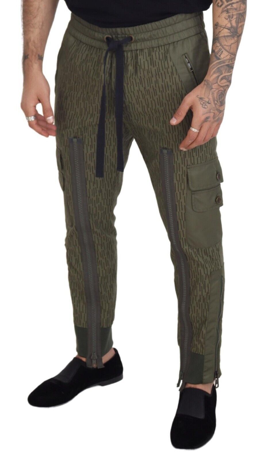 Dolce & Gabbana Green Striped Cargo Trousers with Zip Leg Men's Trousers-4