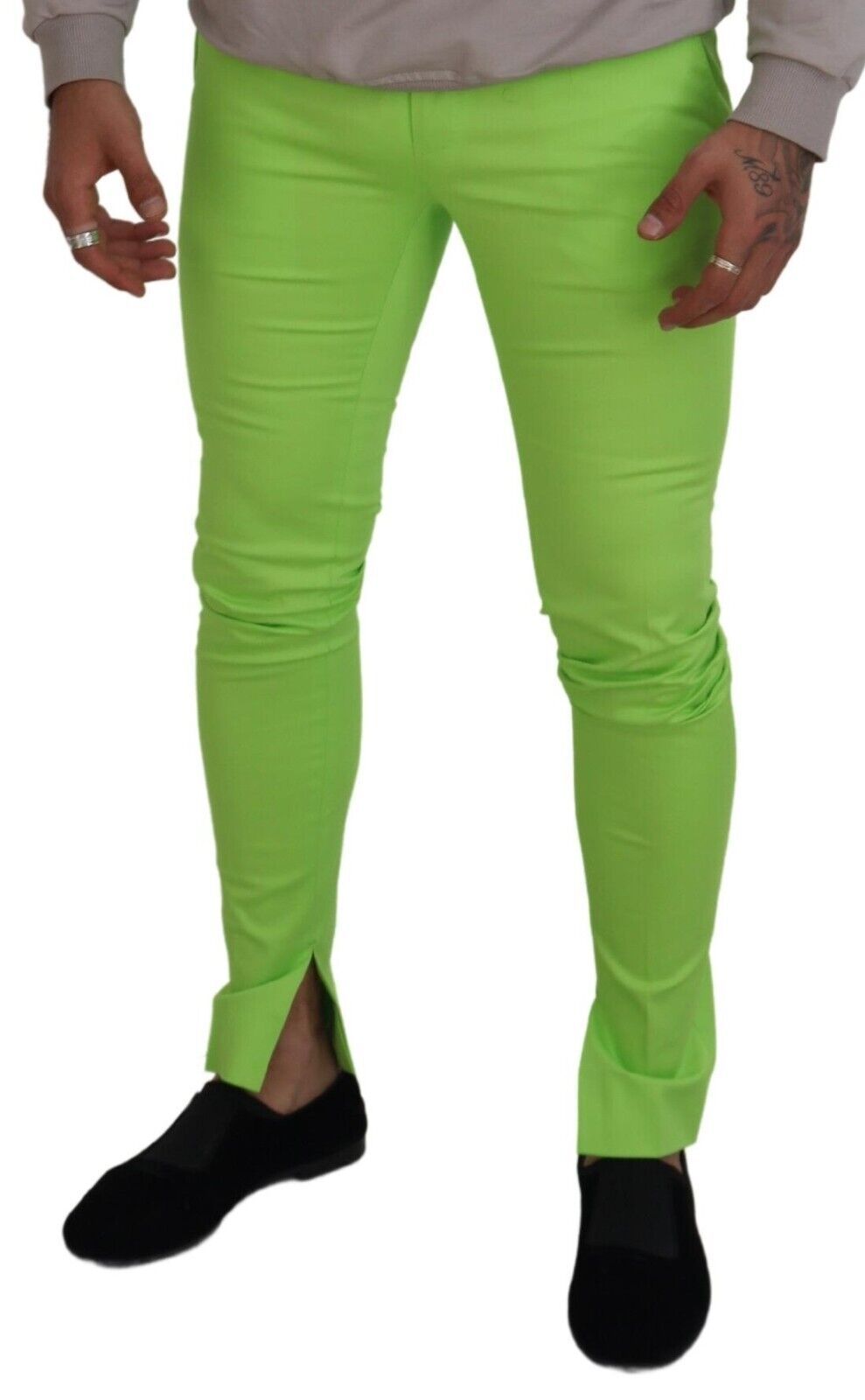Dolce & Gabbana Light Green Cotton Skinny Men's Trousers-3