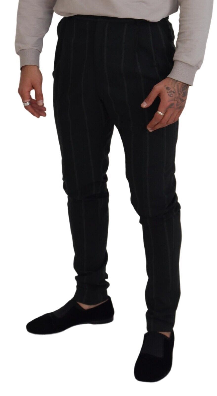Dolce & Gabbana Black striped men's trousers cotton trousers-4