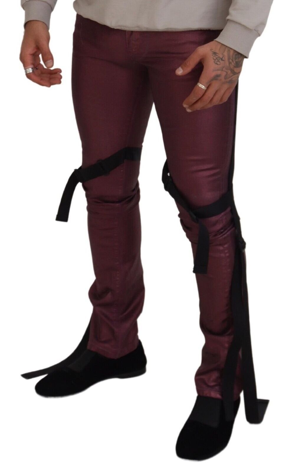 Dolce & Gabbana Magenta Cotton Men's Casual Harness Denim Jeans-4