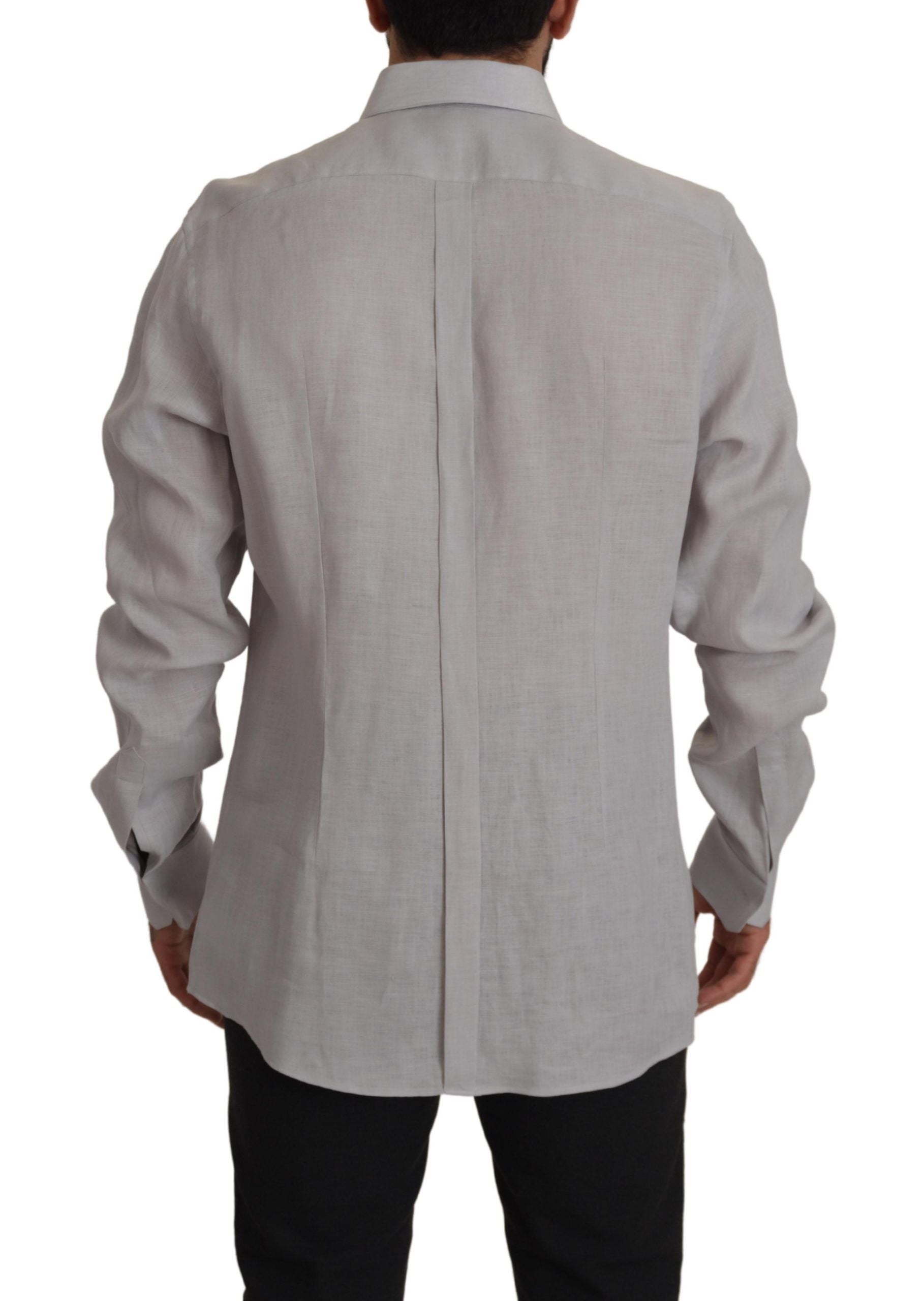 Camisa formal de manga larga de lino gris Dolce & Gabbana ORO-2