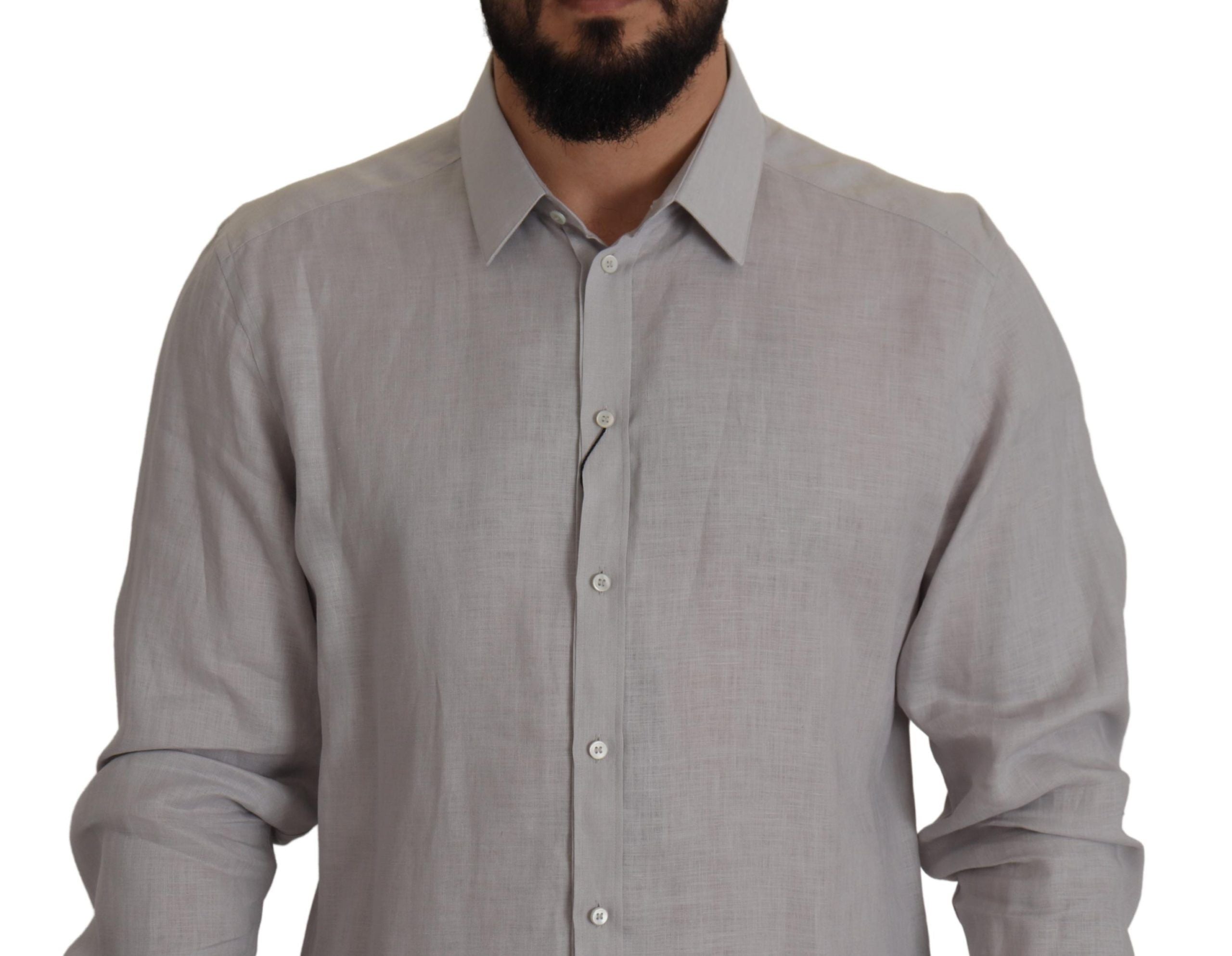 Camisa formal de manga larga de lino gris Dolce & Gabbana ORO-3