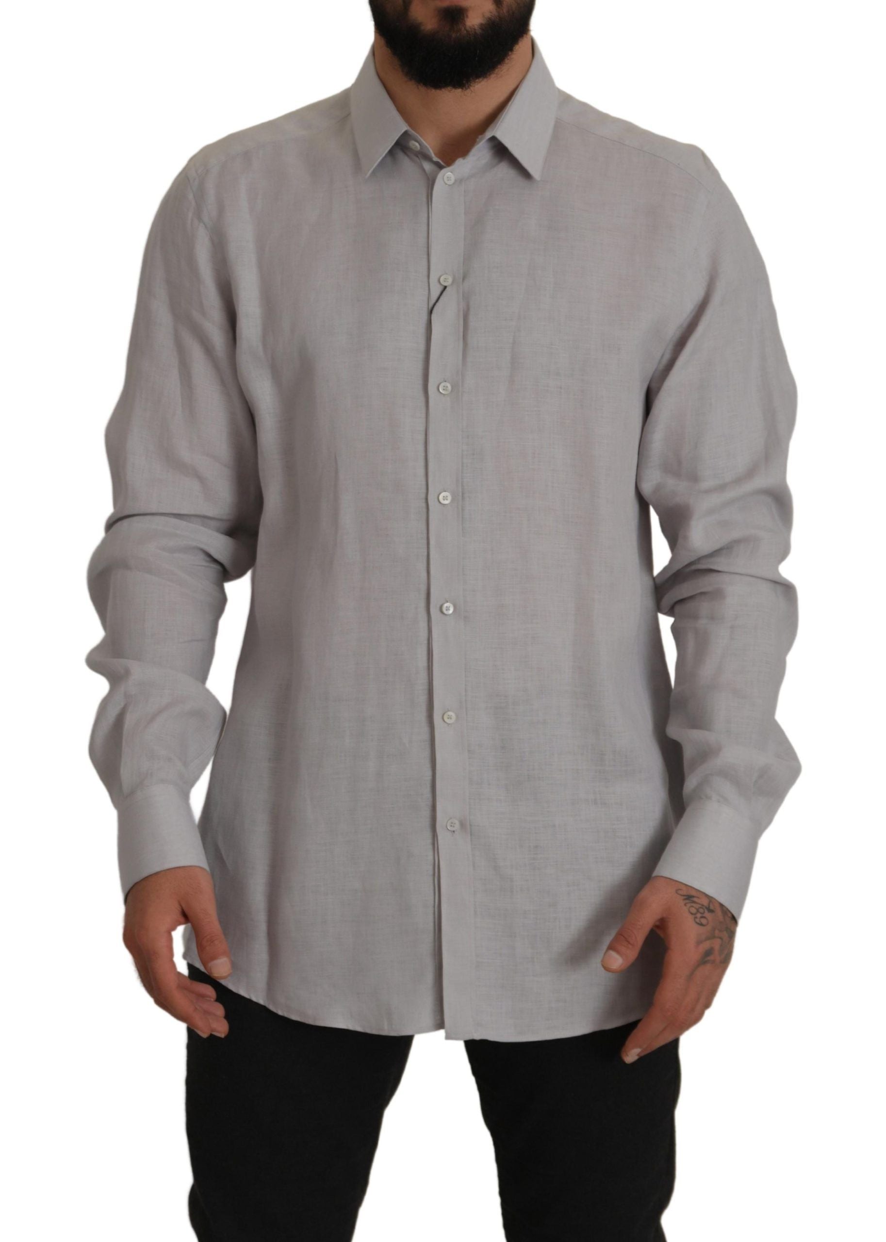 Camisa formal de manga larga de lino gris Dolce & Gabbana ORO-1