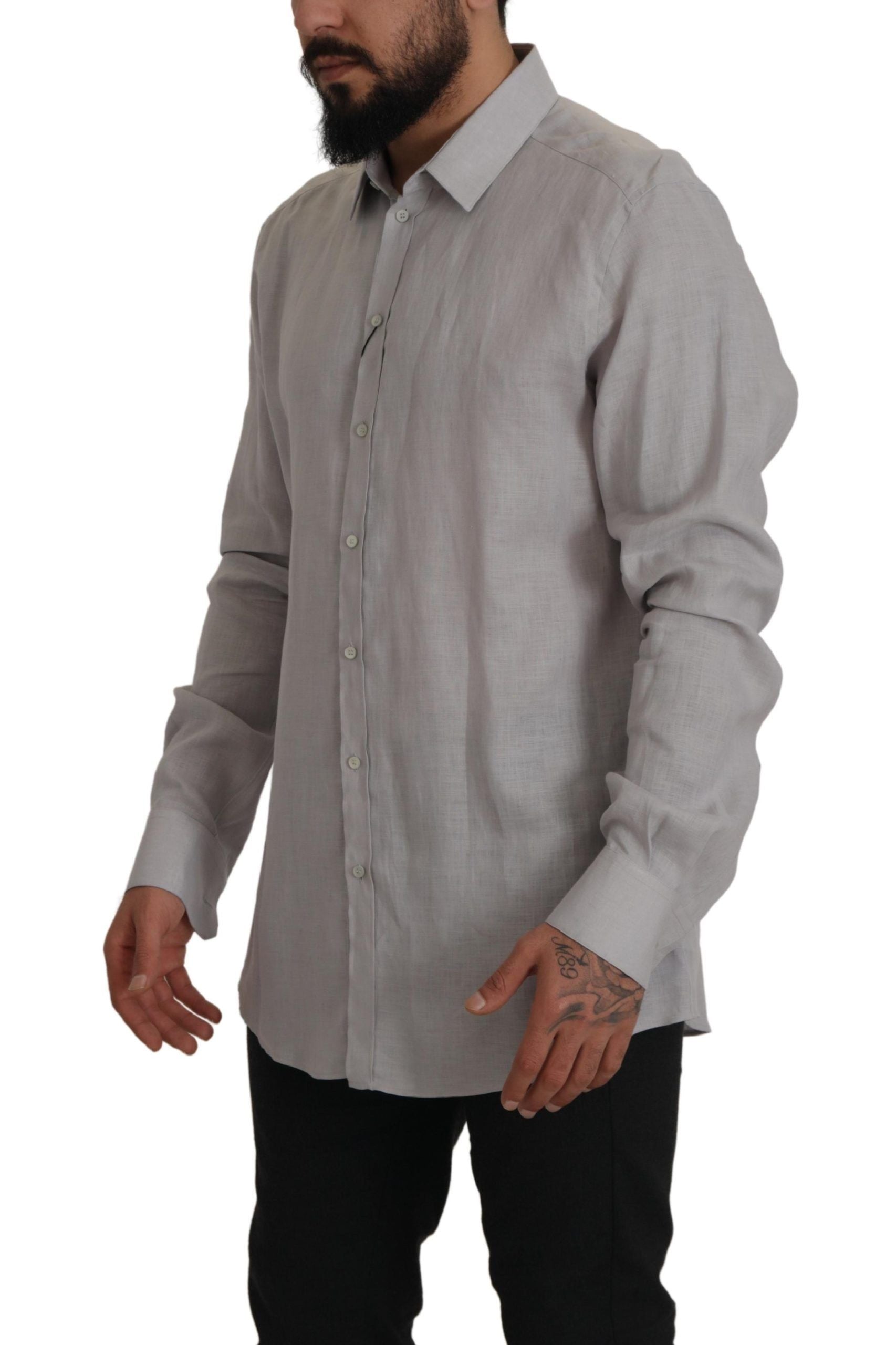 Camisa formal de manga larga de lino gris Dolce & Gabbana ORO-4