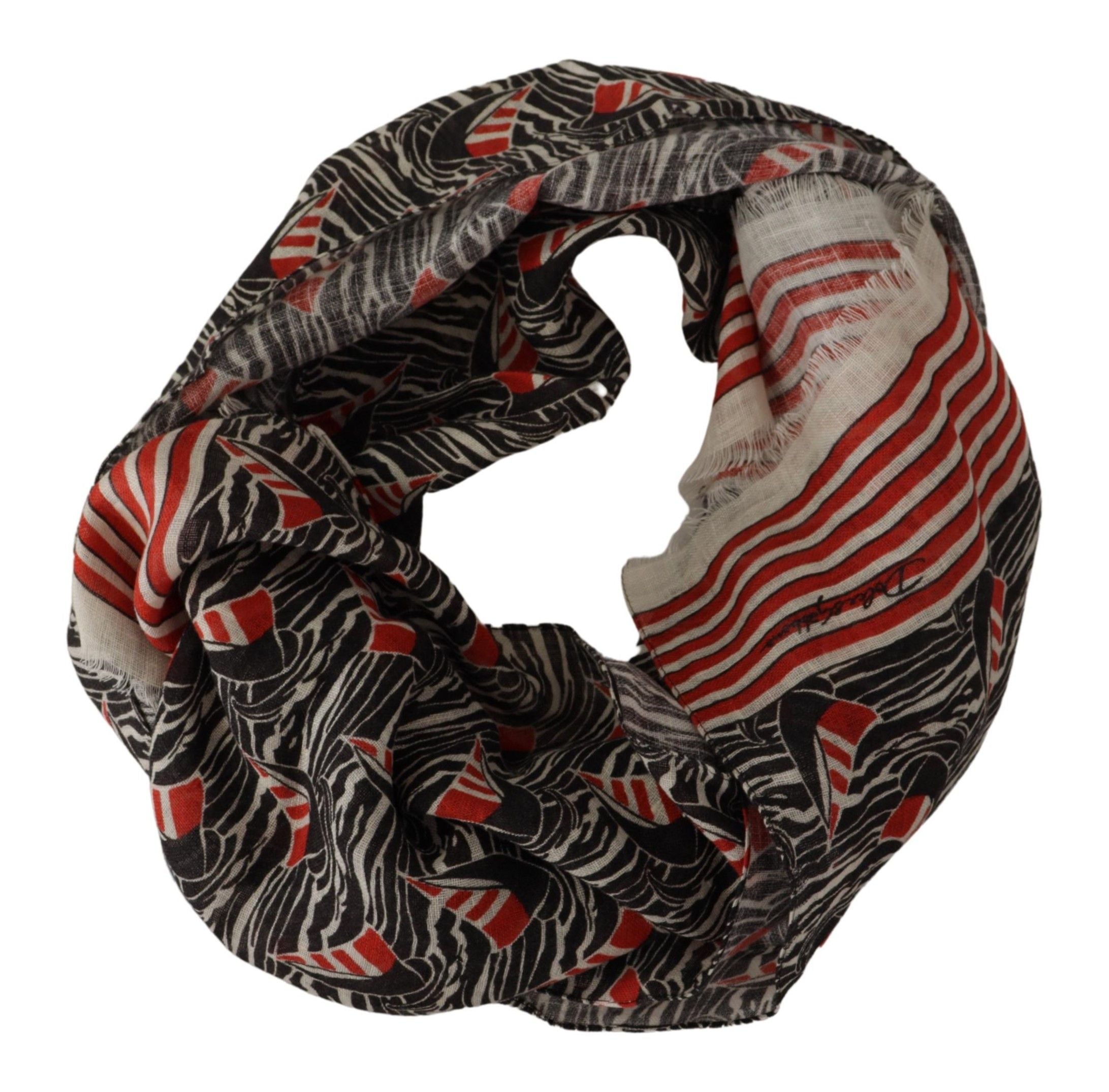 Dolce & Gabbana black and red linen scarf with sailboat stripe print-2