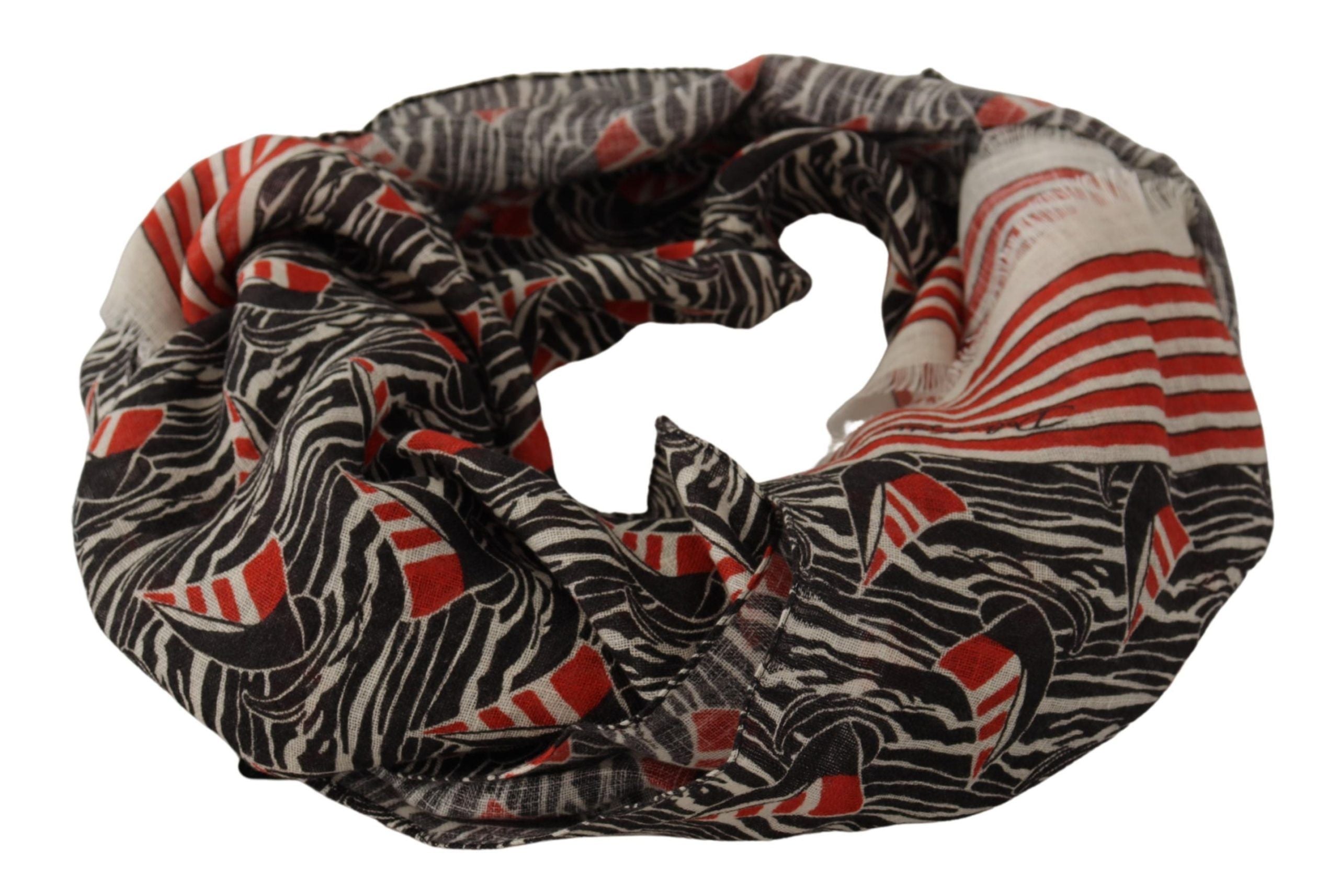 Dolce & Gabbana black and red linen scarf with sailboat stripe print-3