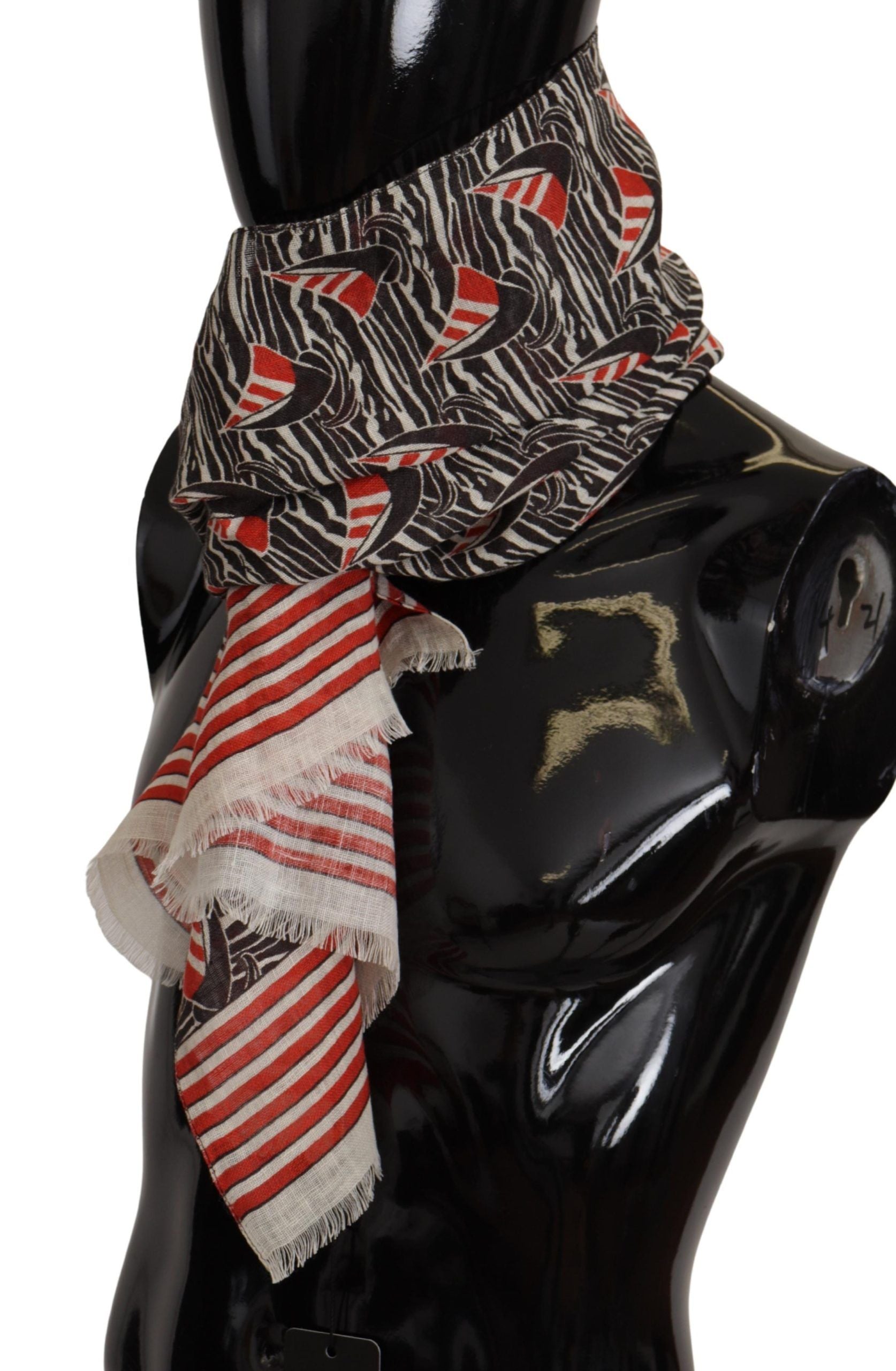 Dolce & Gabbana black and red linen scarf with sailboat stripe print-4