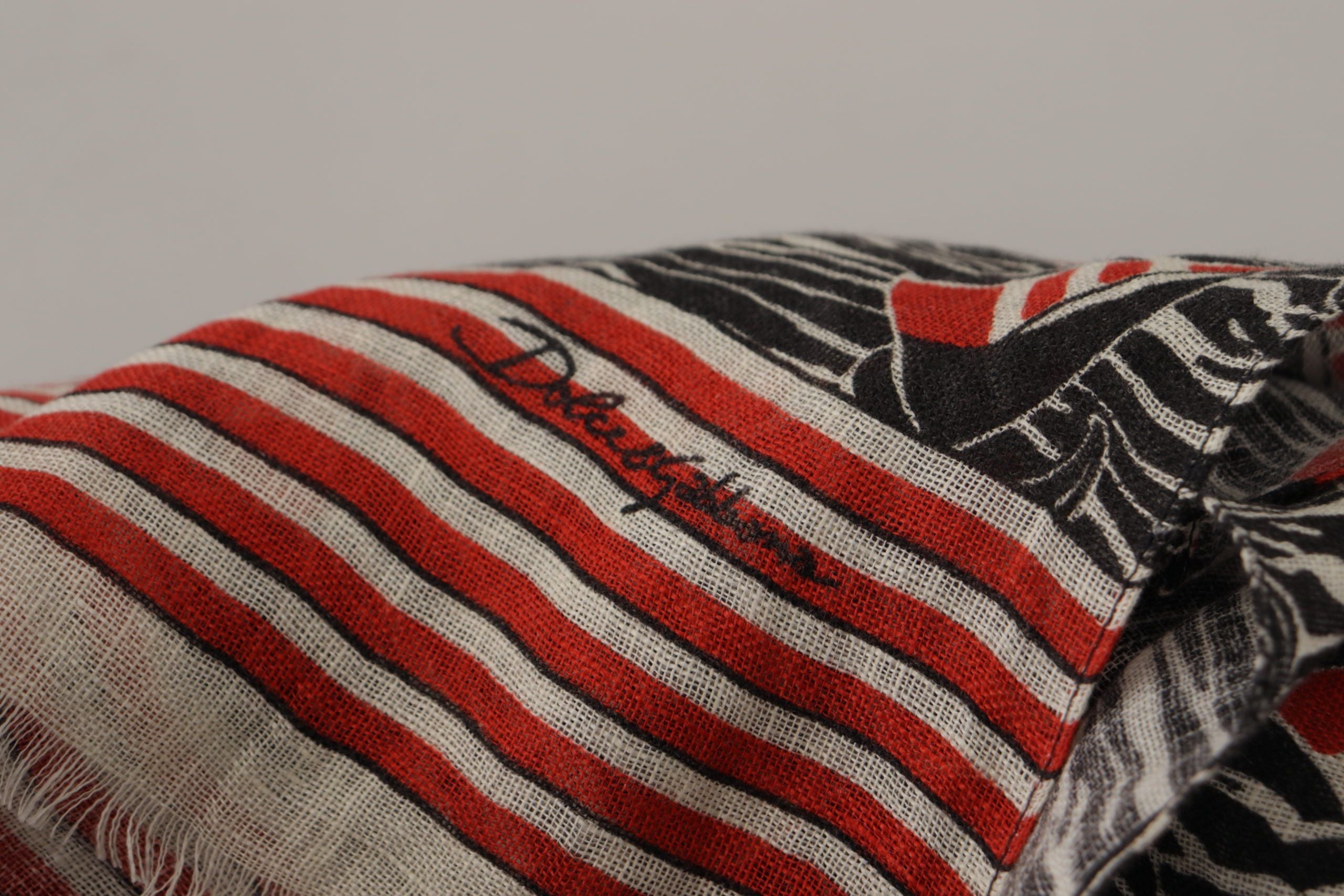 Dolce & Gabbana black and red linen scarf with sailboat stripe print-6