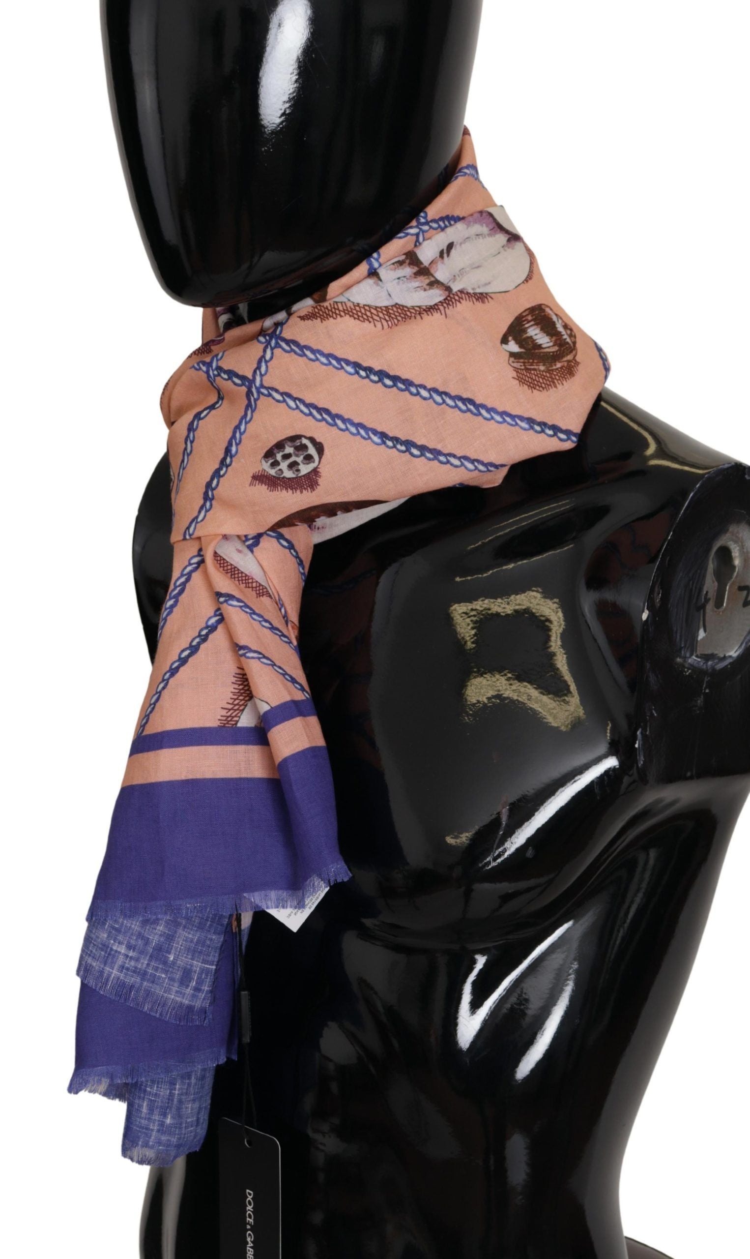 Dolce & Gabbana Blue Linen Shell Pattern Men's Wrap Scarf-2
