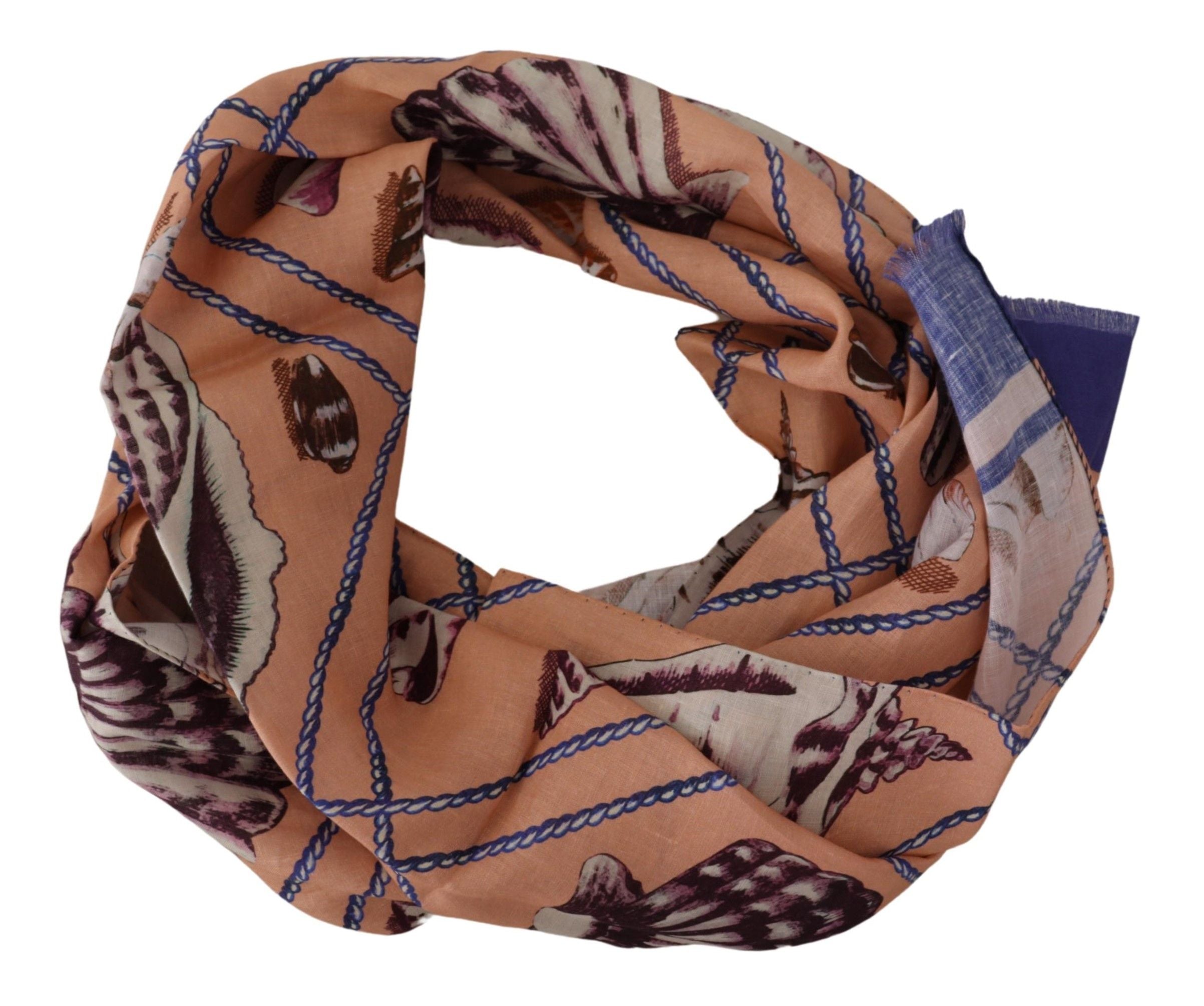 Dolce & Gabbana Blue Linen Shell Pattern Men's Wrap Scarf-3