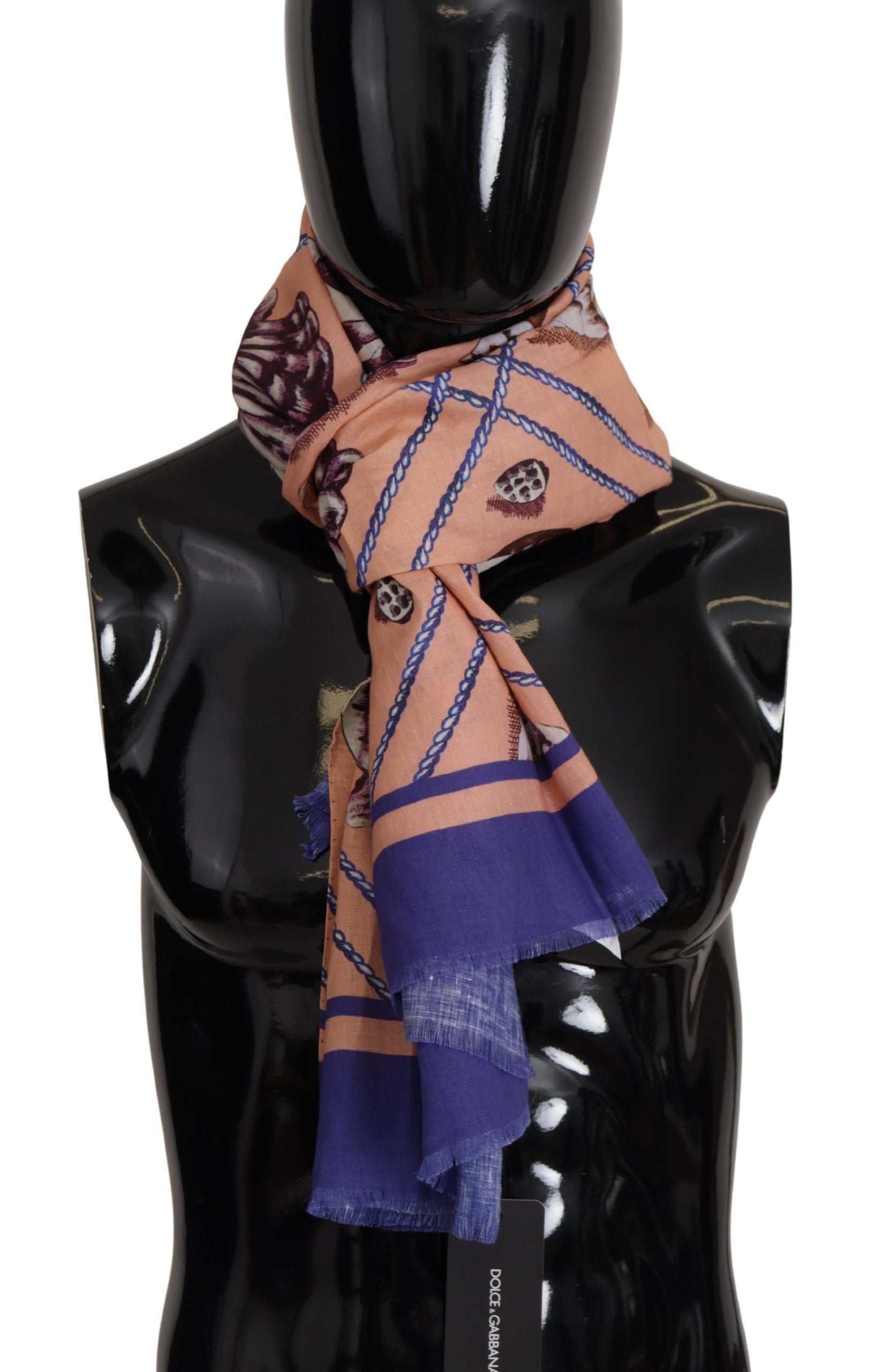 Dolce & Gabbana Blue Linen Shell Pattern Men's Wrap Scarf