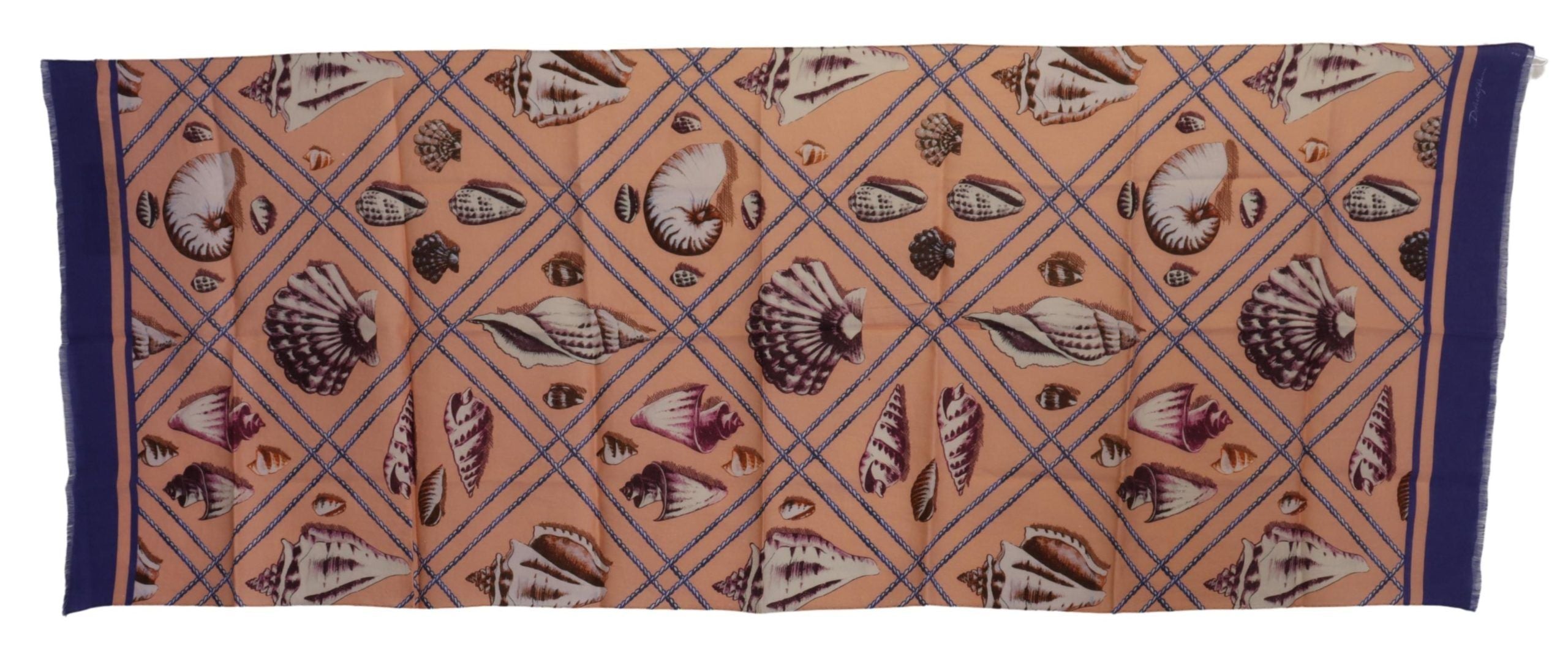 Dolce & Gabbana Blue Linen Shell Pattern Men's Wrap Scarf-4