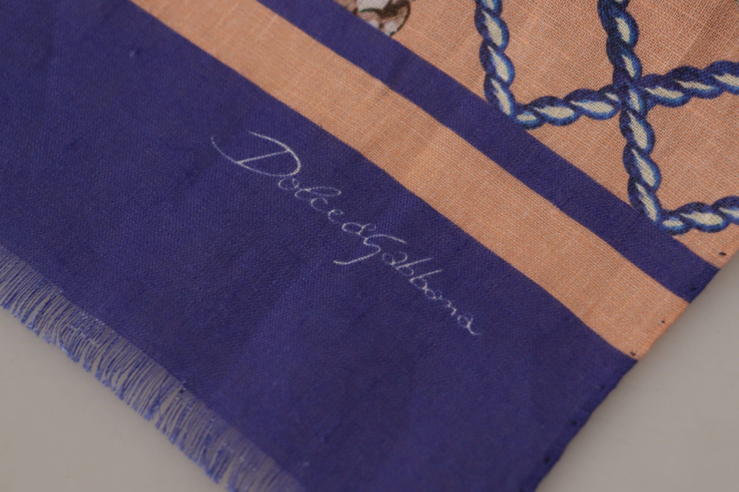 Dolce & Gabbana Blue Linen Shell Pattern Men's Wrap Scarf-6