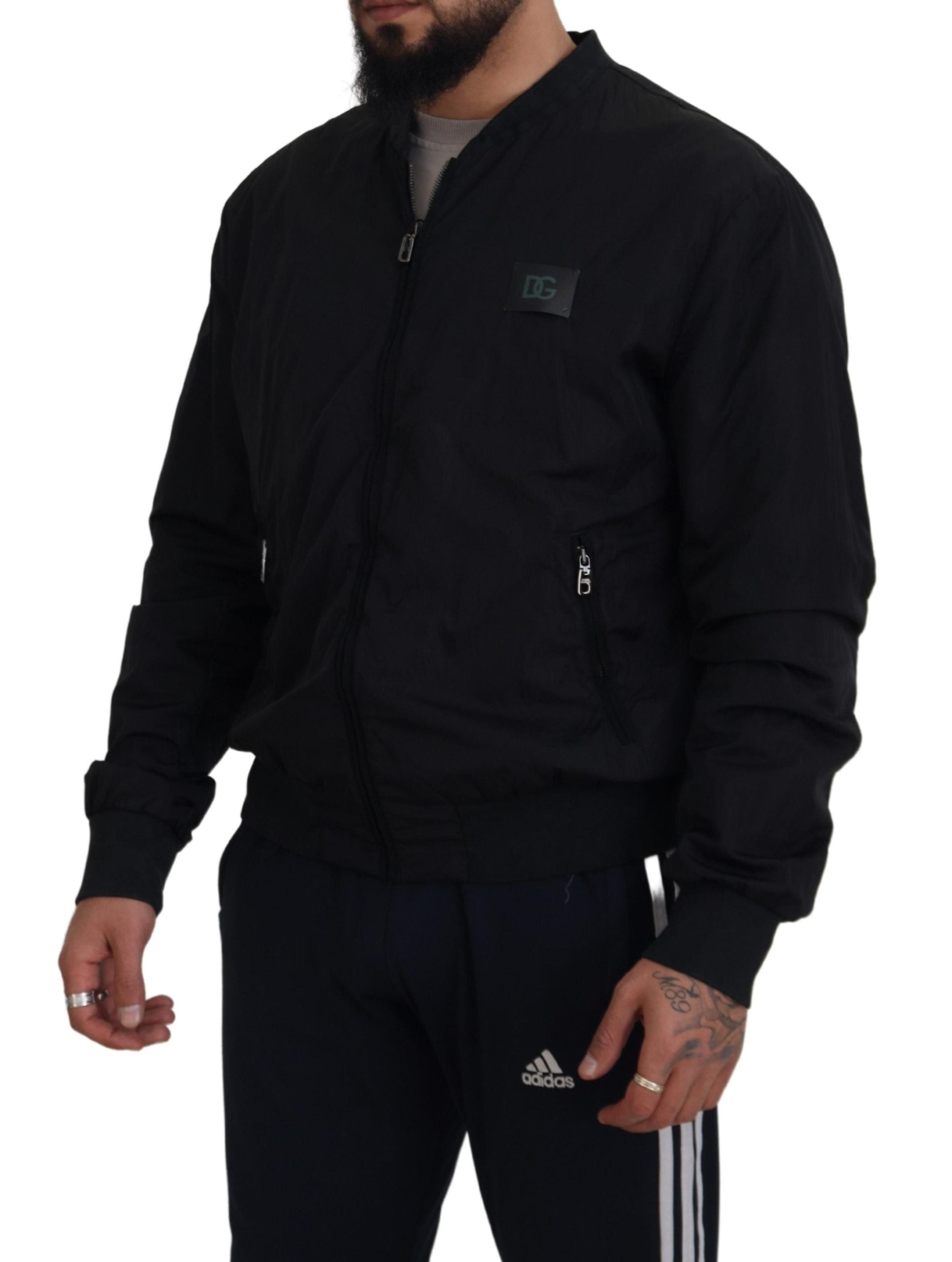 Dolce & Gabbana Black Nylon Logo Bomber Jacket with Zipper-2