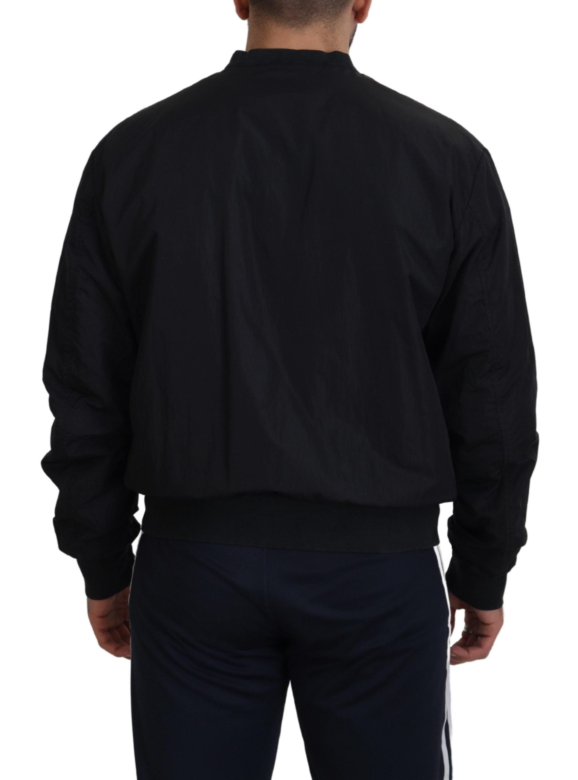 Dolce & Gabbana Black Nylon Logo Bomber Jacket with Zipper-3