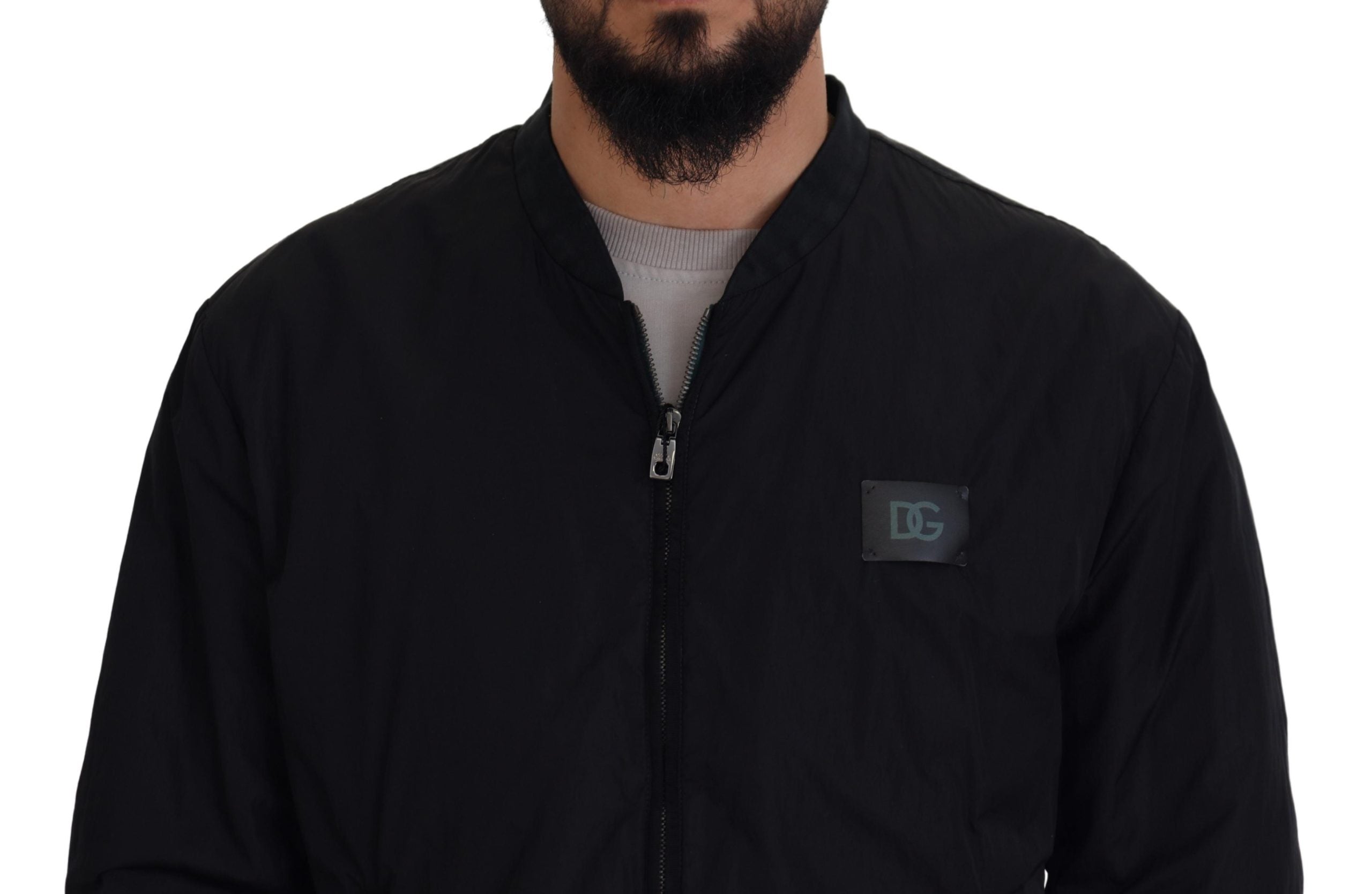 Dolce & Gabbana Black Nylon Logo Bomber Jacket with Zipper-4