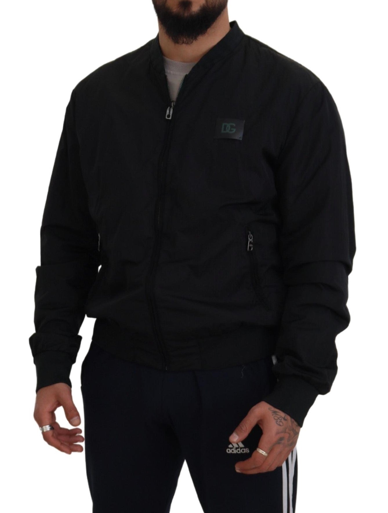 Dolce & Gabbana Black Nylon Logo Bomber Jacket with Zipper-5