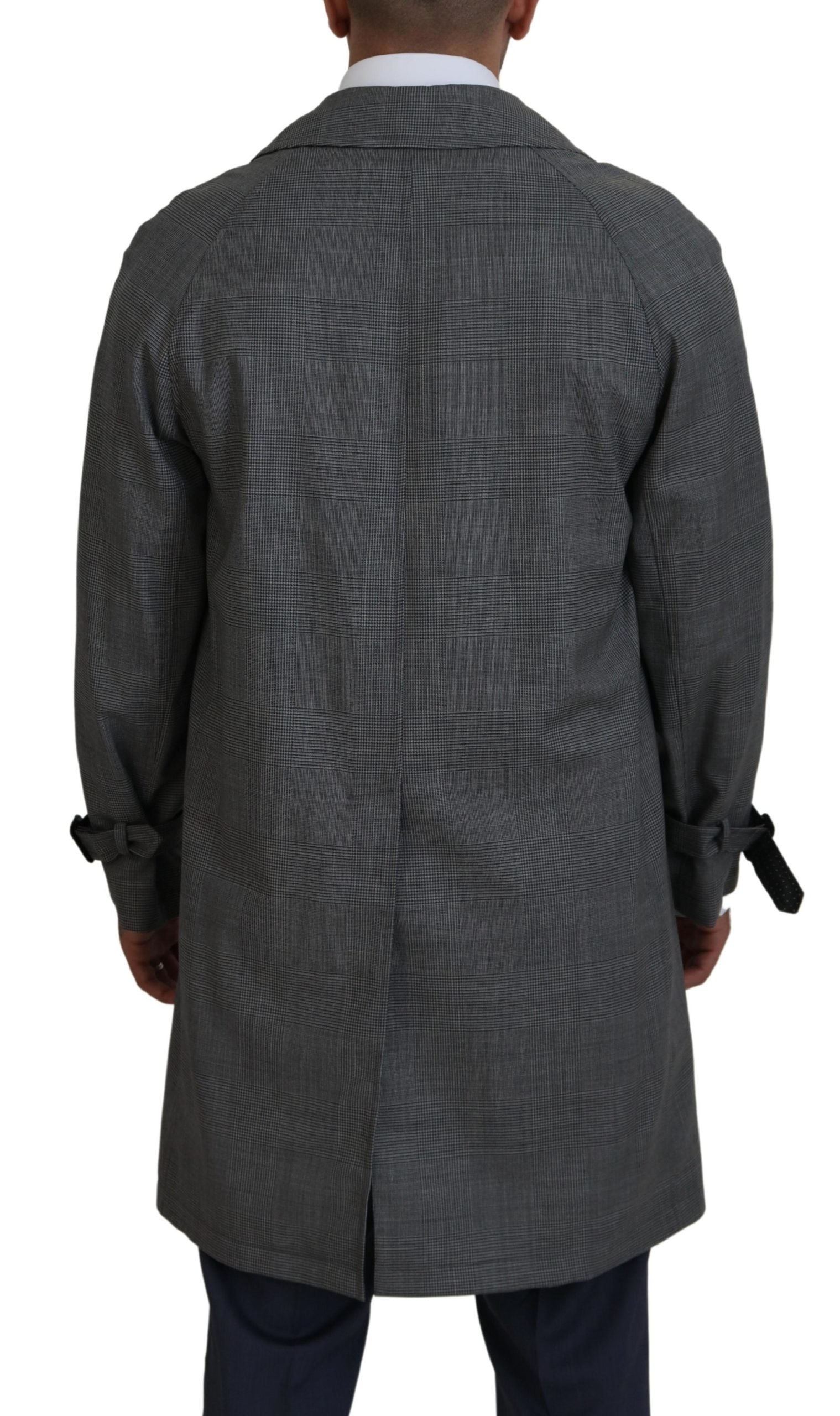 Dolce & Gabbana Grey wool coat, plaid, long trench coat jacket, trench coat jacket-2