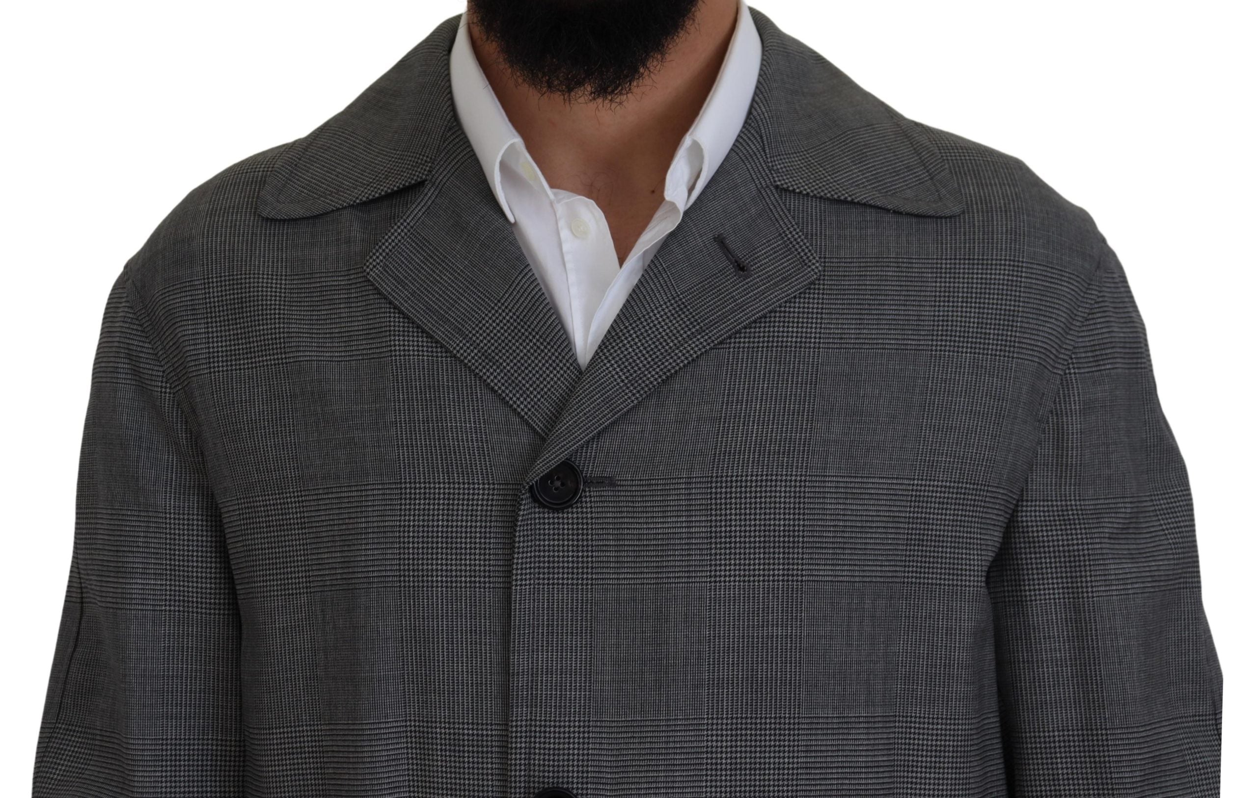 Dolce & Gabbana Grey wool coat, plaid, long trench coat jacket, trench coat jacket-3