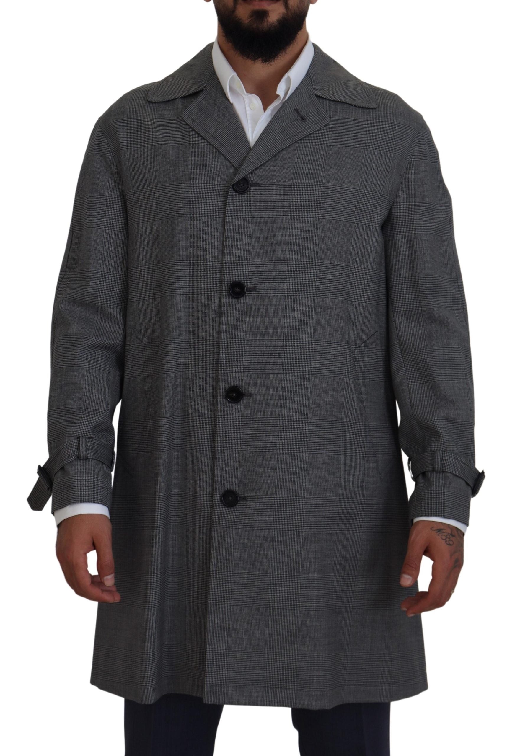 Dolce & Gabbana Grey wool coat, plaid, long trench coat jacket, trench coat jacket