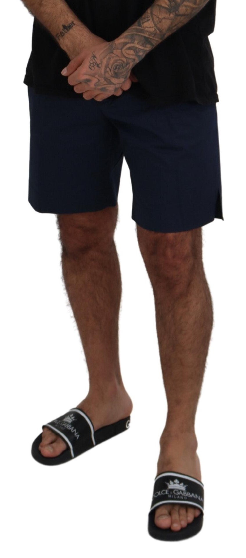 Pantalones cortos casuales de algodón elástico azul Dolce & Gabbana-3