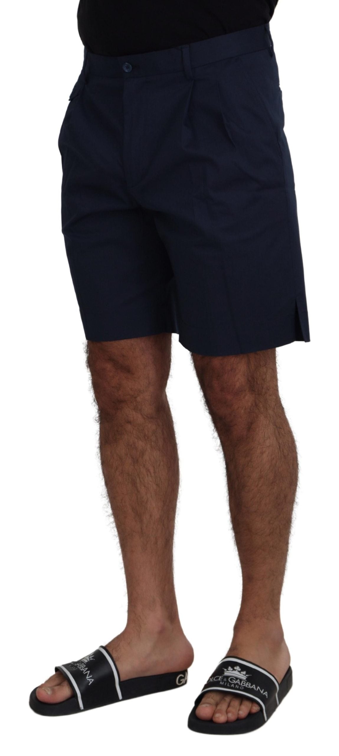 Pantalones cortos casuales de algodón elástico azul Dolce & Gabbana-4