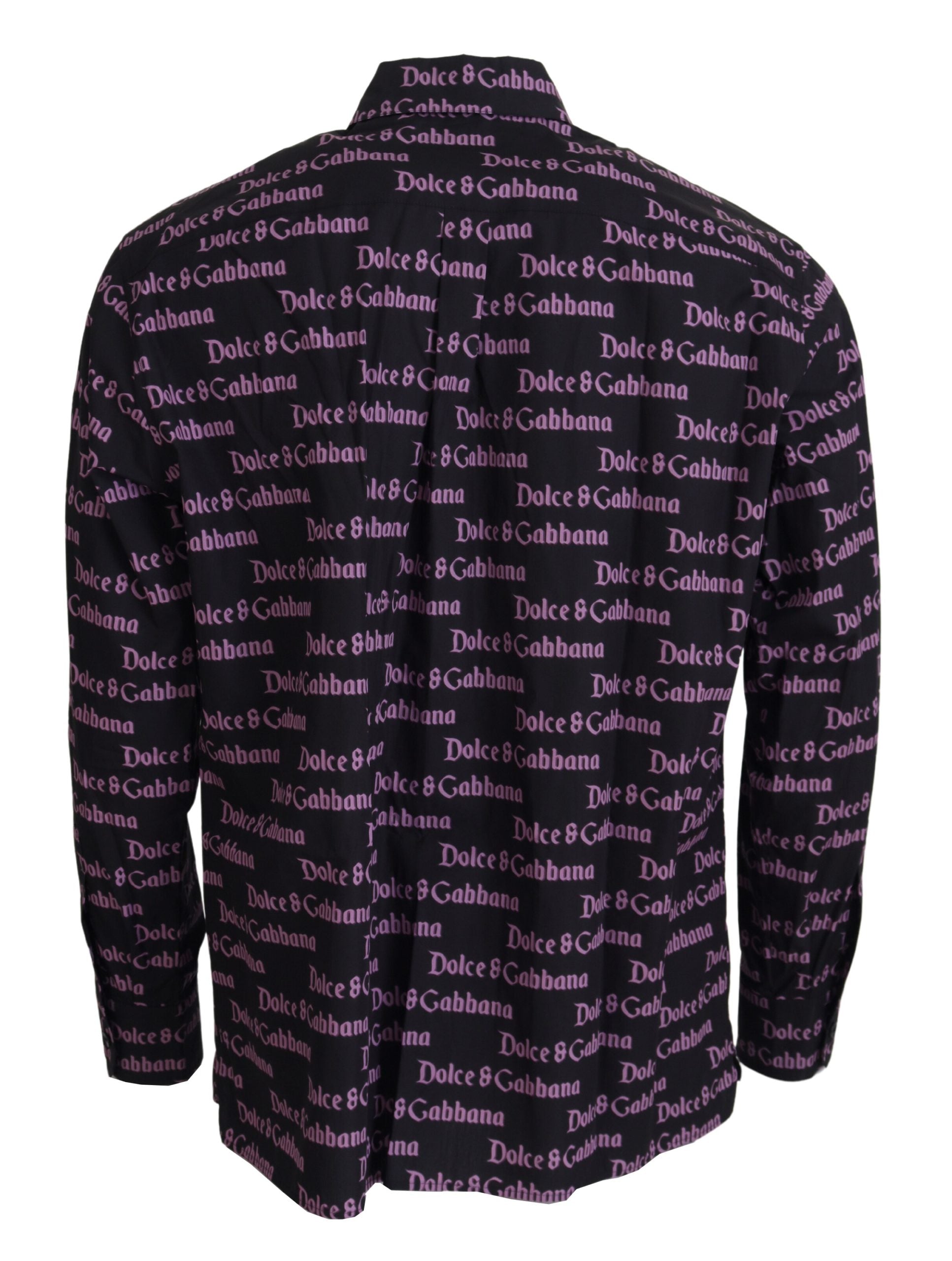 Dolce & Gabbana Black Purple Logo Slim Dress Formal Shirt-2