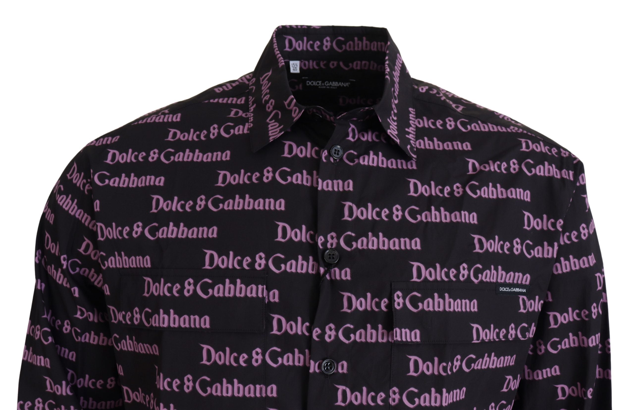 Dolce & Gabbana Black Purple Logo Slim Dress Formal Shirt-3