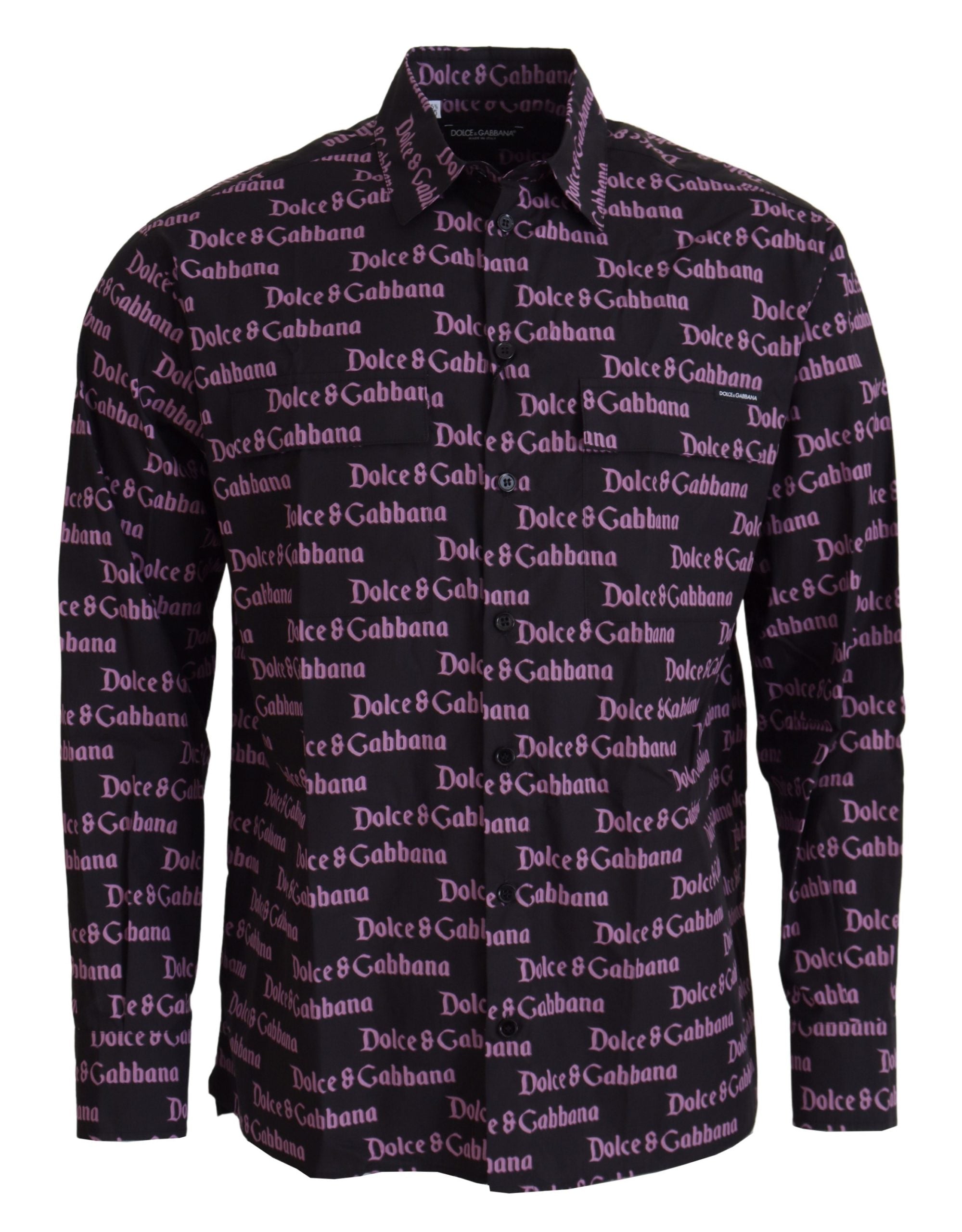 Dolce & Gabbana Black Purple Logo Slim Dress Formal Shirt-1