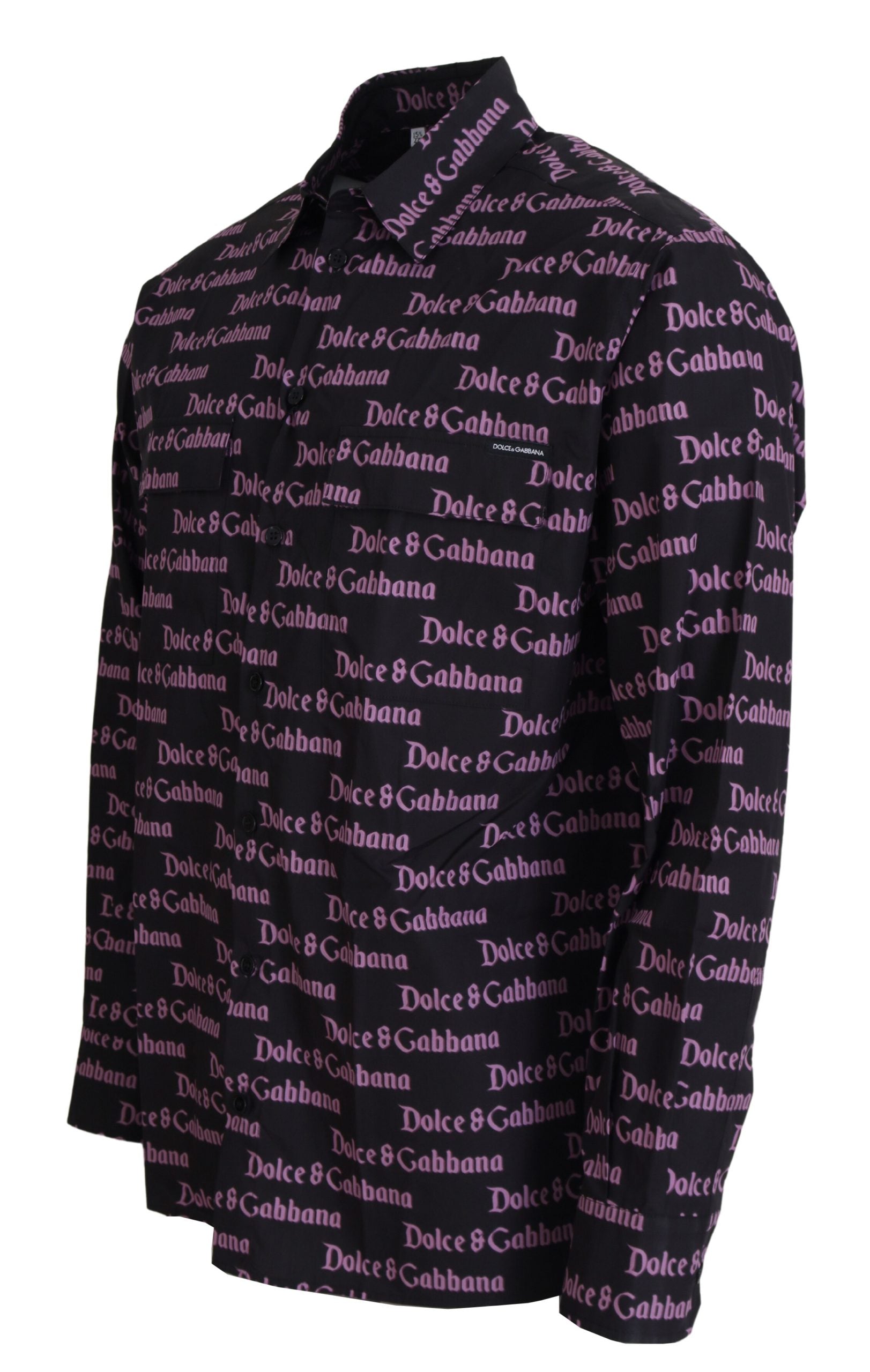Dolce & Gabbana Black Purple Logo Slim Dress Formal Shirt-4