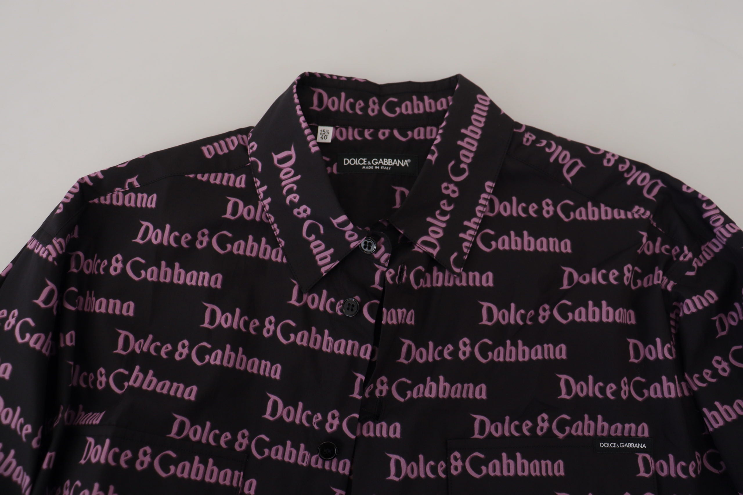 Dolce & Gabbana Black Purple Logo Slim Dress Formal Shirt-5