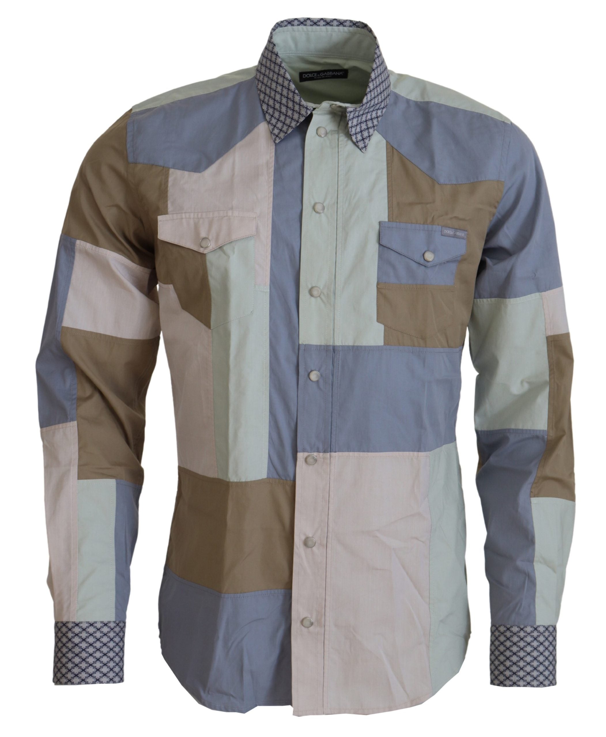 Camisa Dolce & Gabbana slim fit en patchwork de algodón multicolor-1