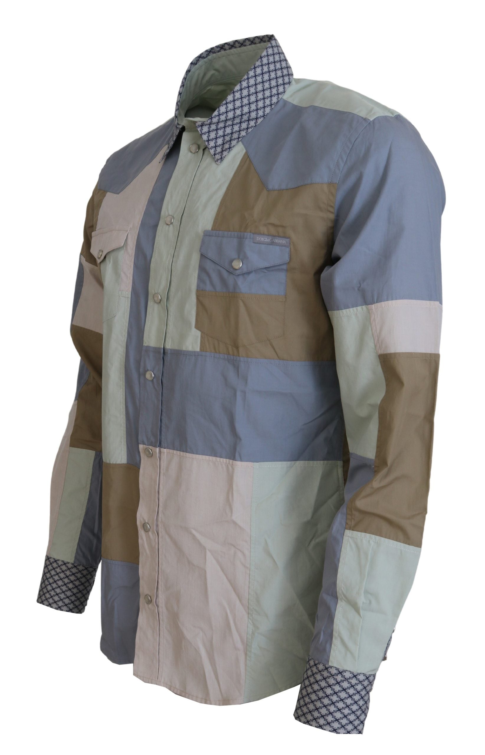 Camisa Dolce & Gabbana slim fit en patchwork de algodón multicolor-4