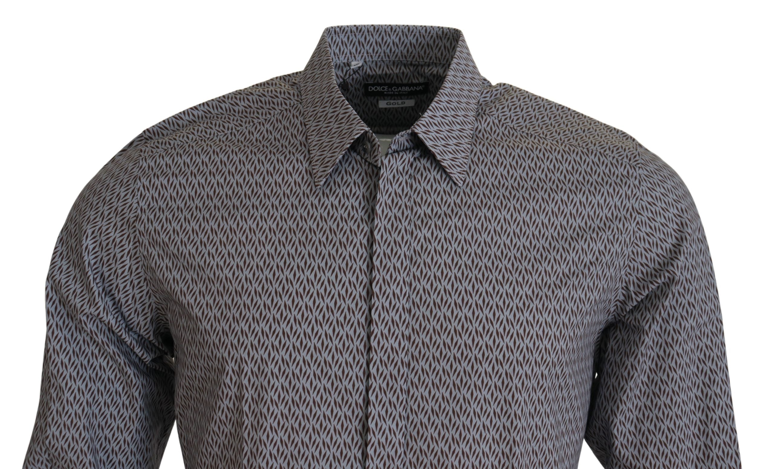 Dolce & Gabbana Grau Braun GOLD Slim Fit Kleid Formales Hemd-2