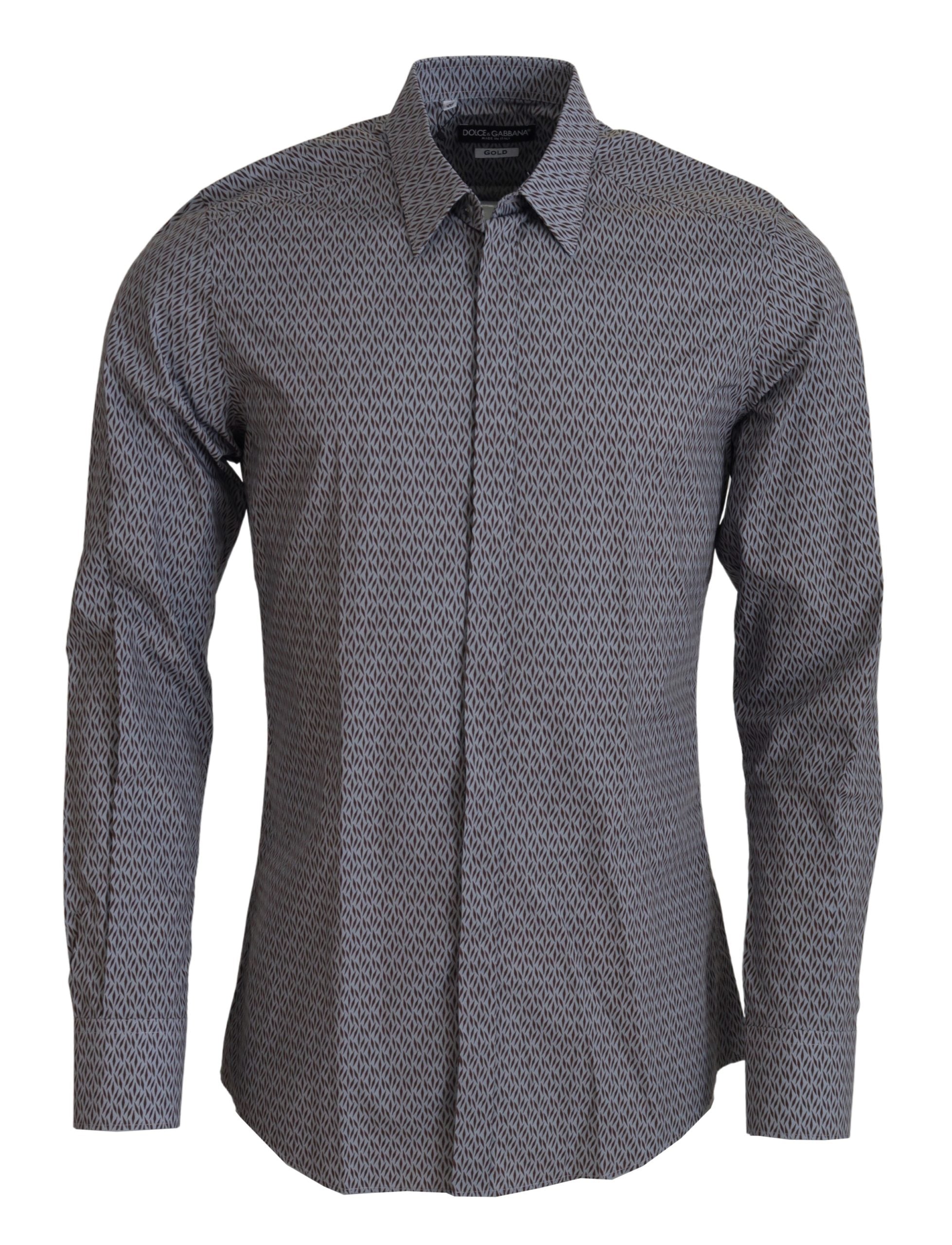 Dolce & Gabbana Grau Braun GOLD Slim Fit Kleid Formales Hemd-1