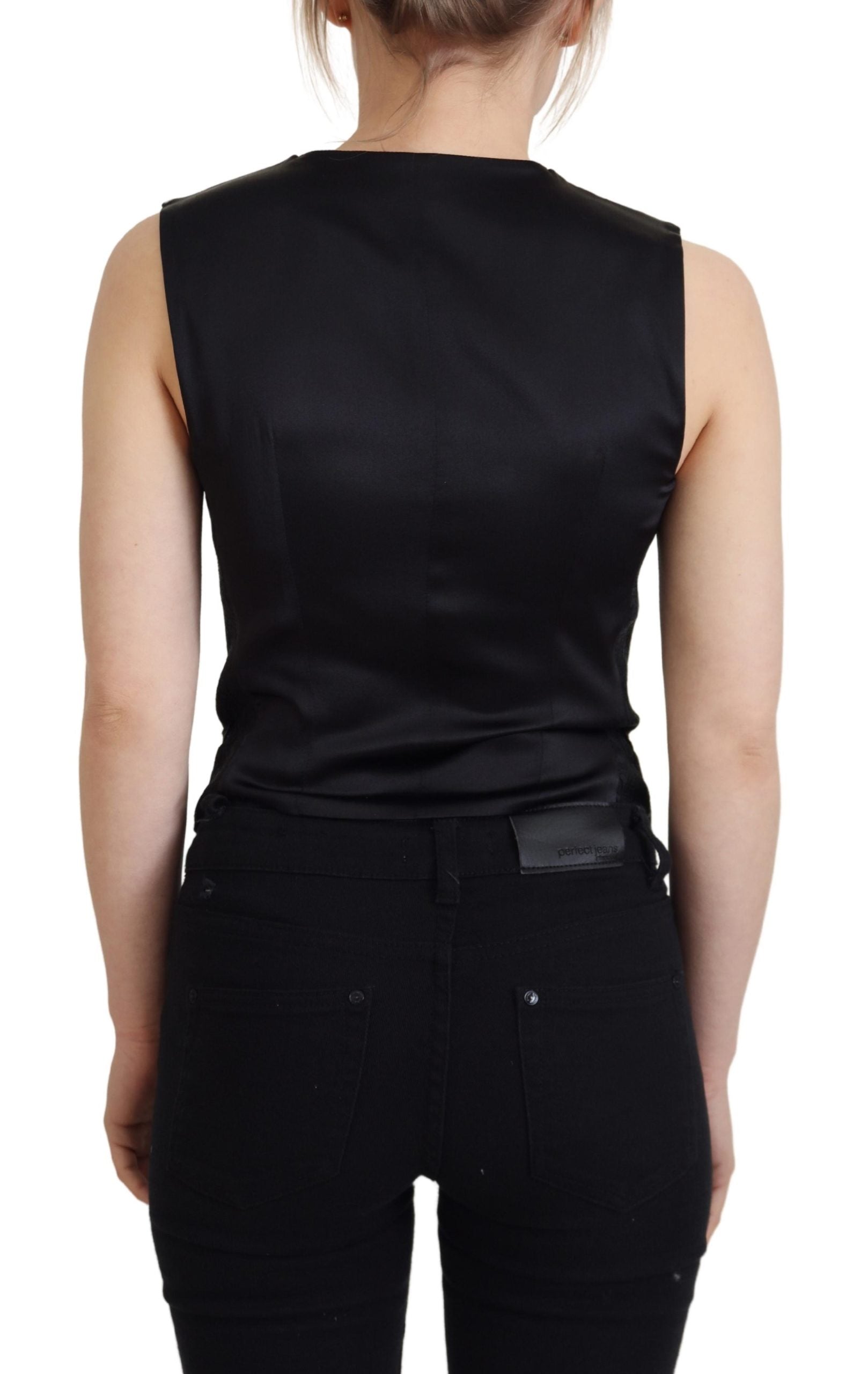 Dolce & Gabbana Black Brocade Button Down Sleeveless Vest-3
