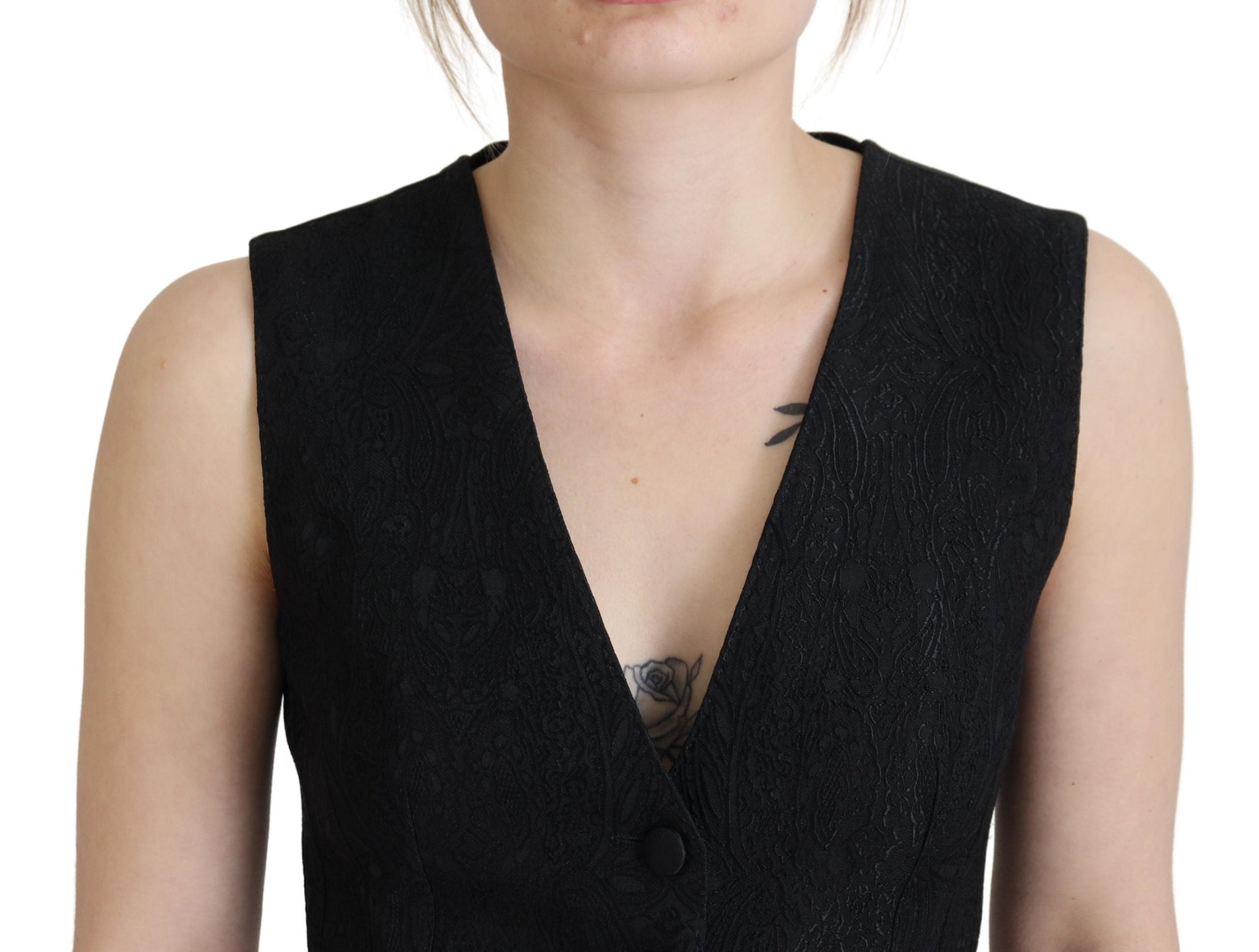 Dolce & Gabbana Black Brocade Button Down Sleeveless Vest-4