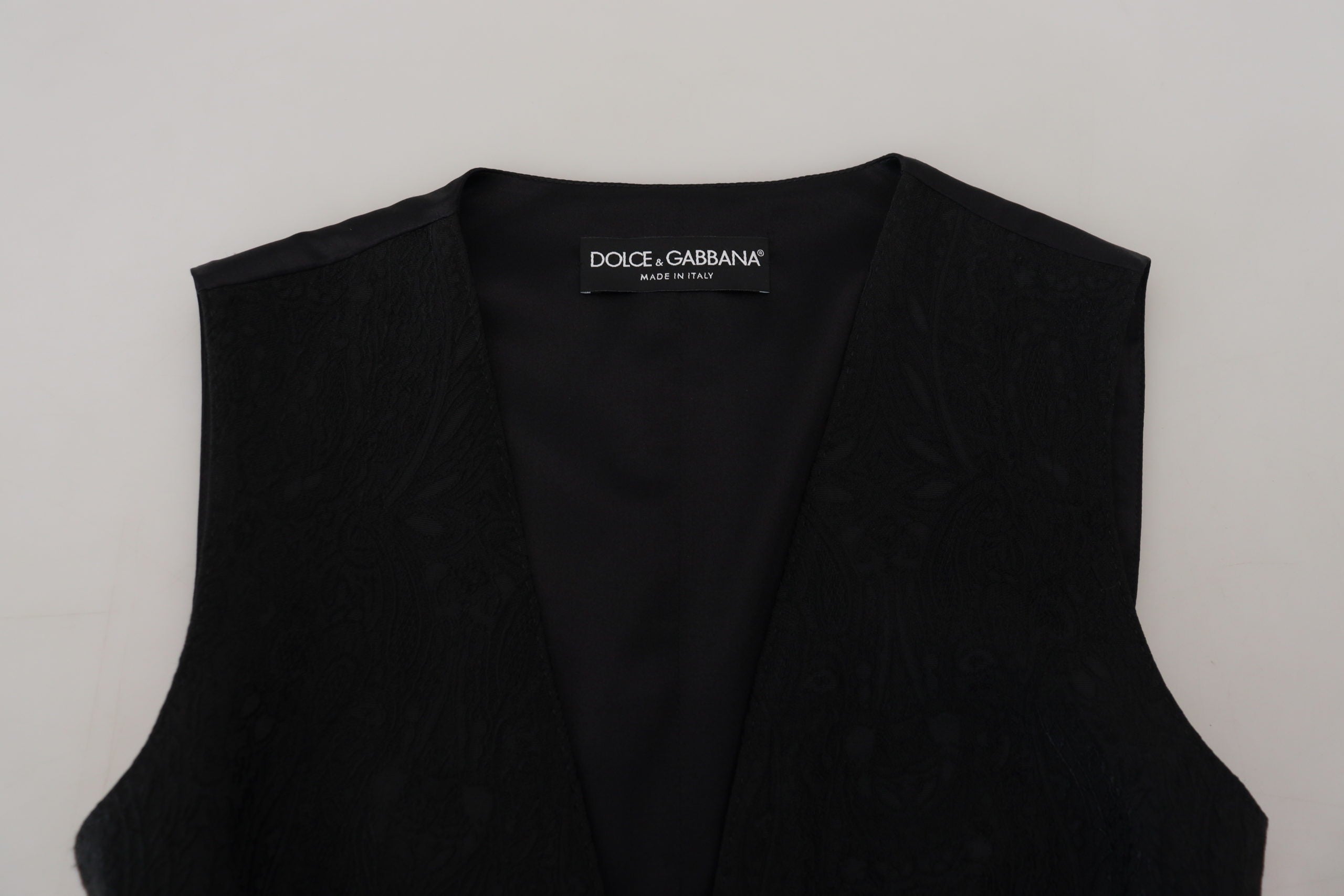 Dolce & Gabbana Black Brocade Button Down Sleeveless Vest-5