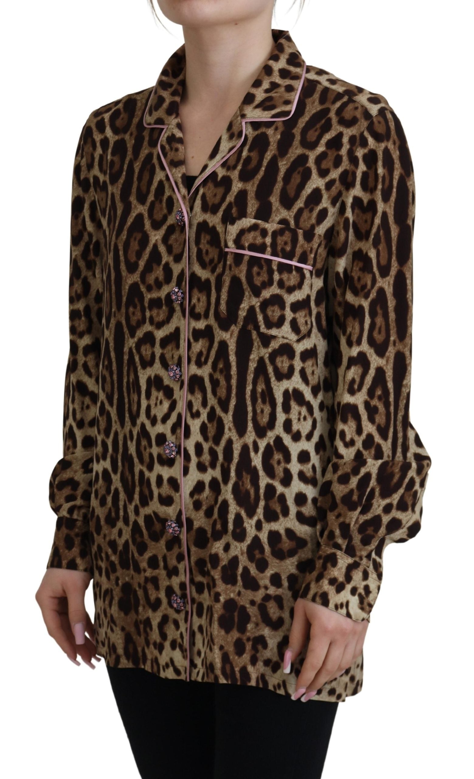 Dolce & Gabbana Brown Leopard Print Long Sleeve Blouse Top-2