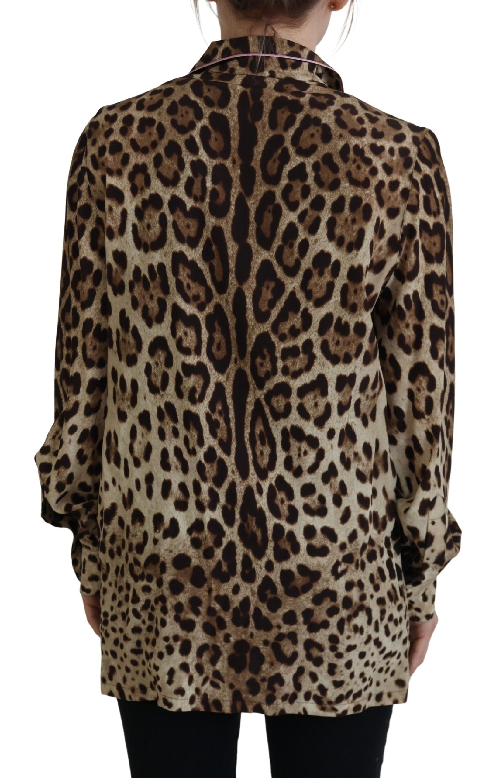 Dolce & Gabbana Brown Leopard Print Long Sleeve Blouse Top-3