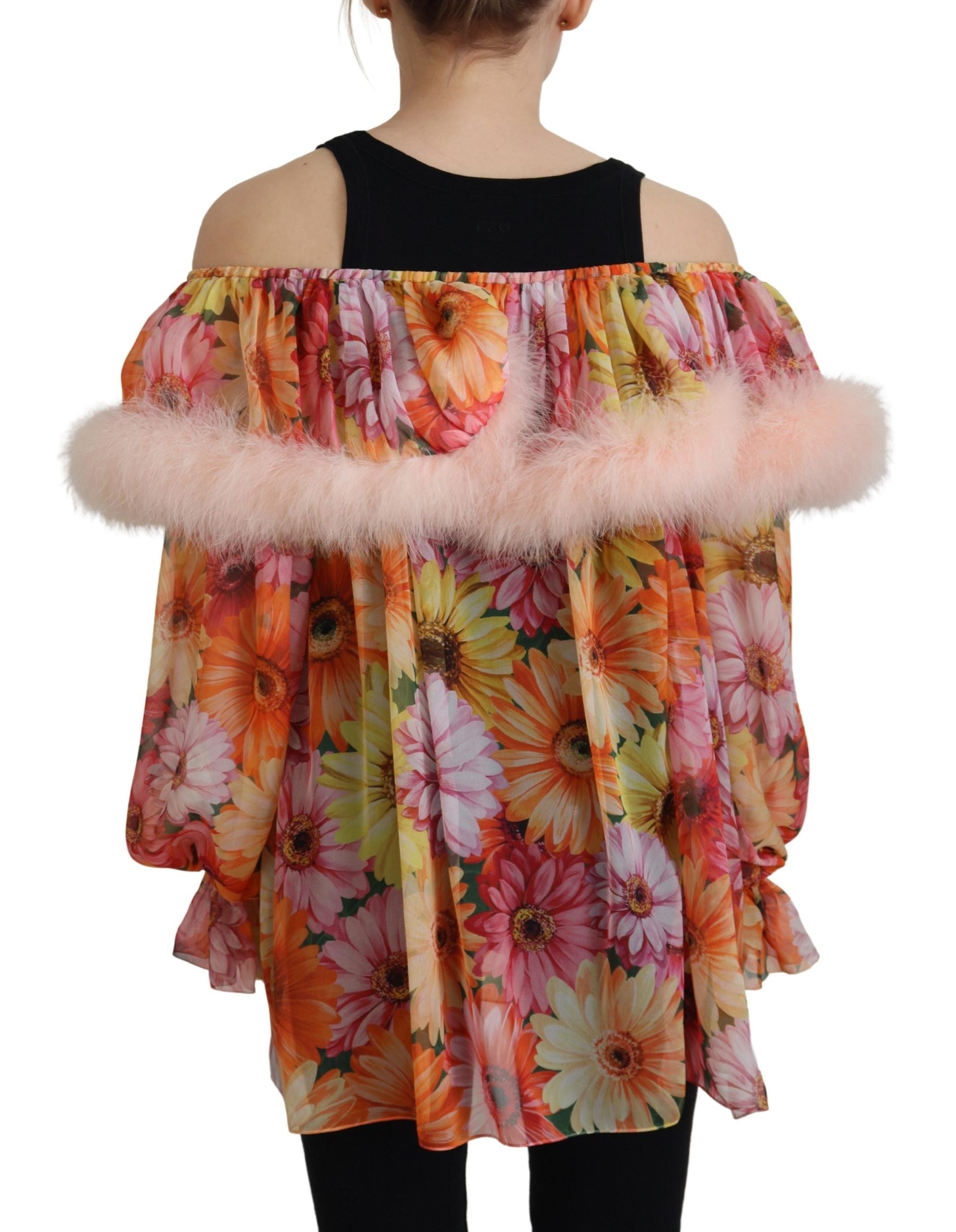 Dolce & Gabbana Multicolor Floral Pelz Shearling Bluse Top-3