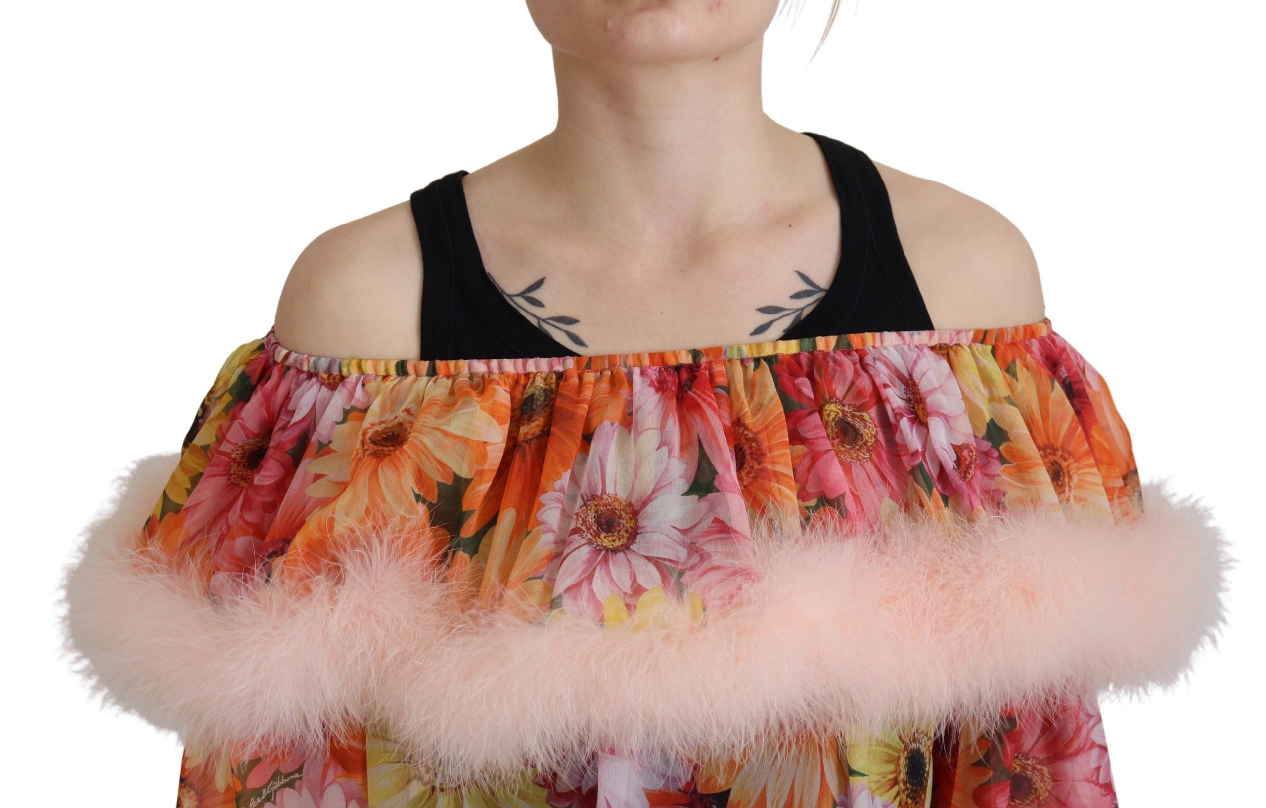 Dolce & Gabbana Multicolor Floral Pelz Shearling Bluse Top-4
