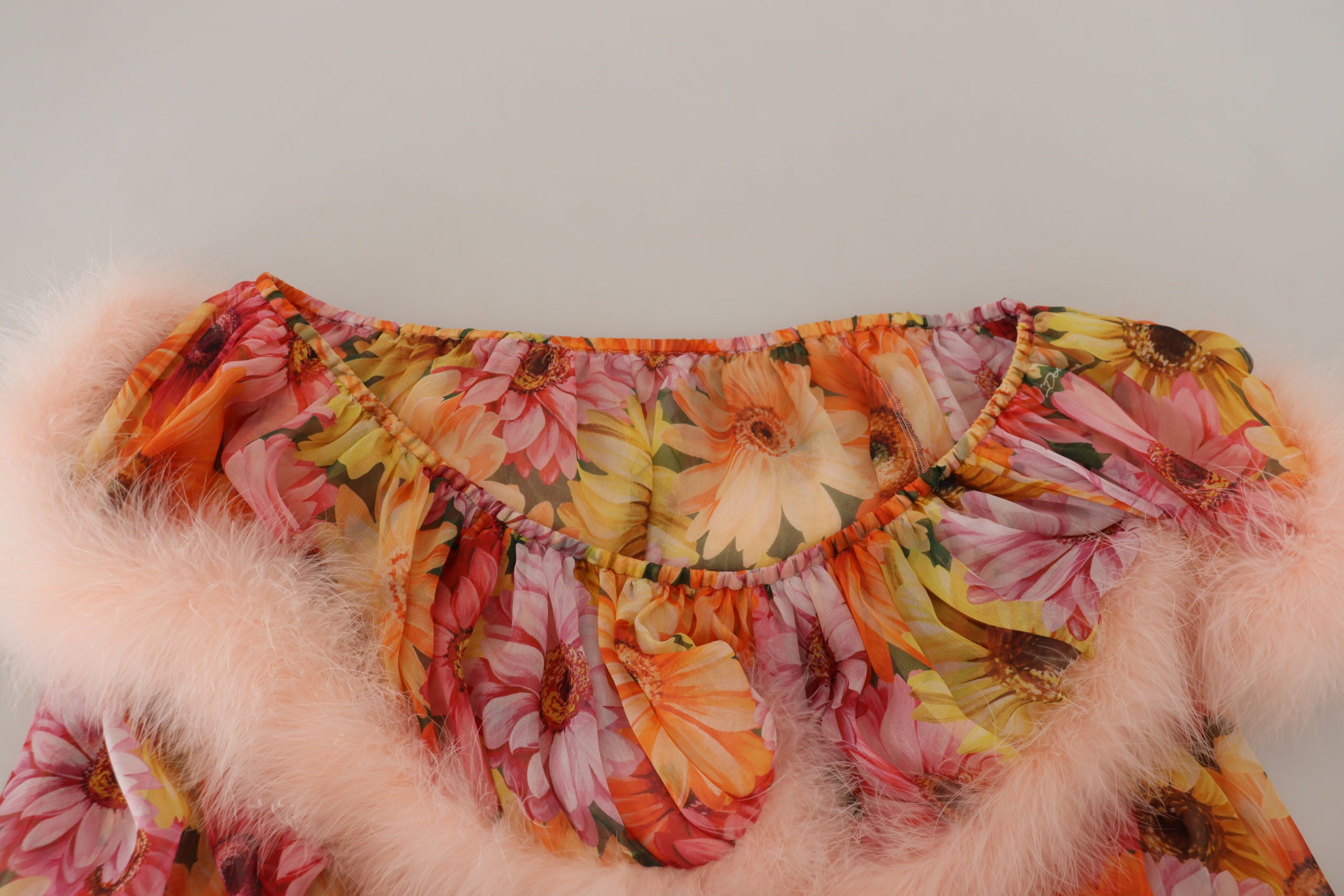 Dolce & Gabbana Multicolor Floral Pelz Shearling Bluse Top-5
