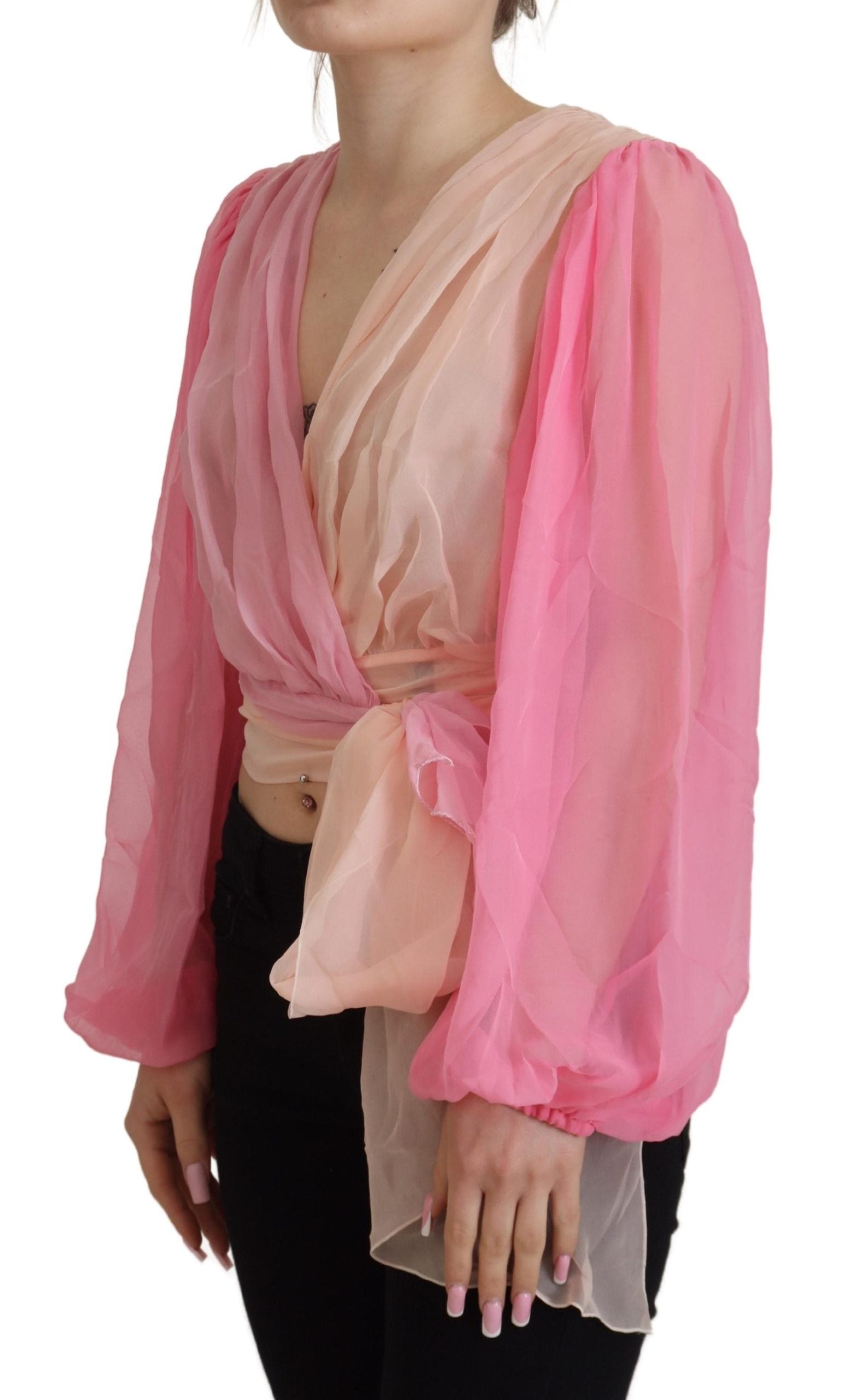 Blusa cruzada de seda rosa con mangas largas de Dolce & Gabbana-2