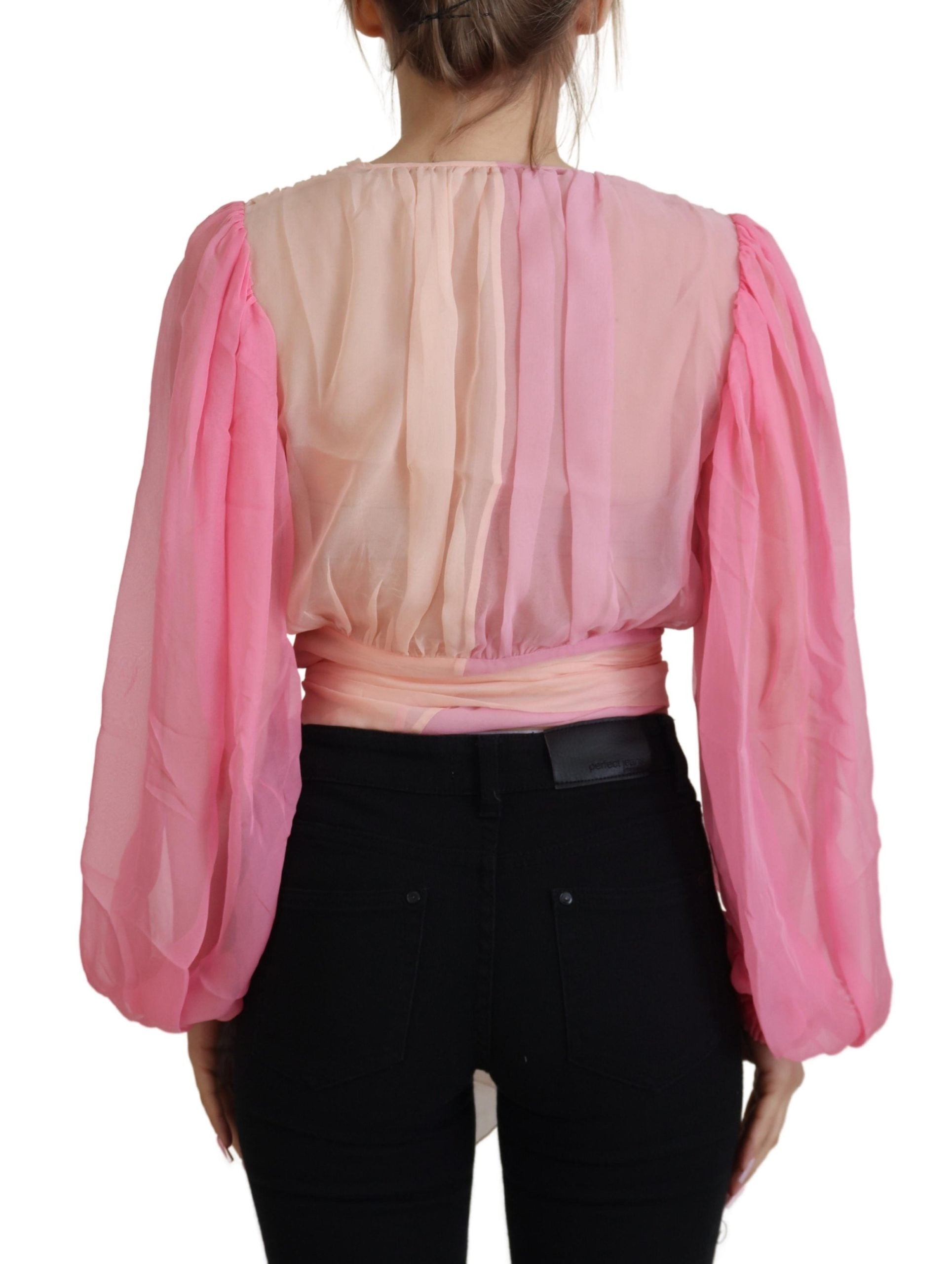 Blusa cruzada de seda rosa con mangas largas de Dolce & Gabbana-3