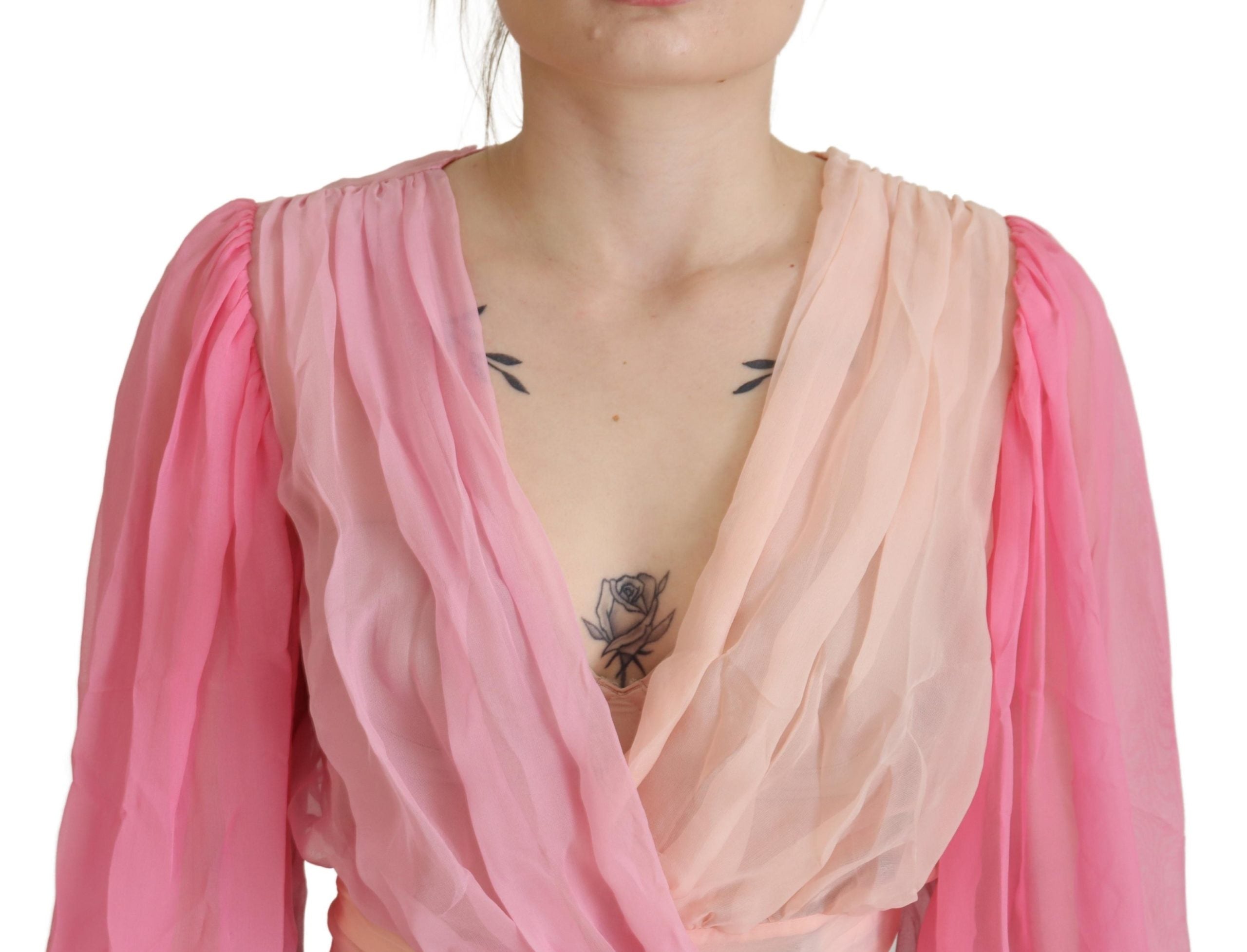 Blusa cruzada de seda rosa con mangas largas de Dolce & Gabbana-4